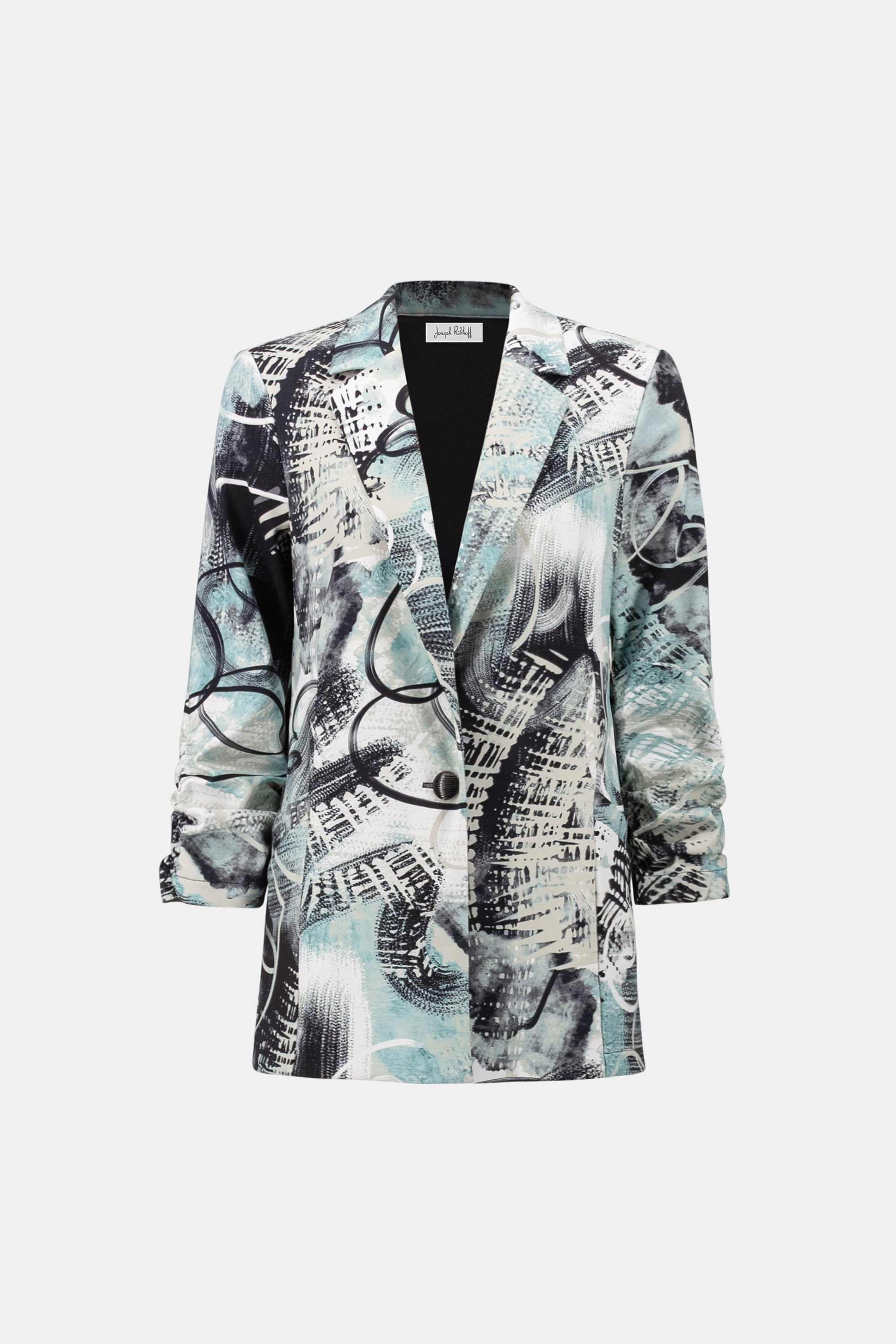 Silky Knit Abstract Print Straight Blazer
