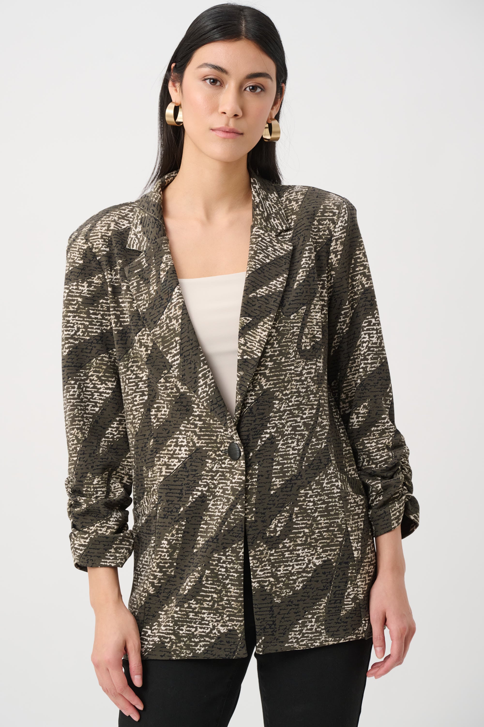Silky Knit Abstract Print Straight Blazer