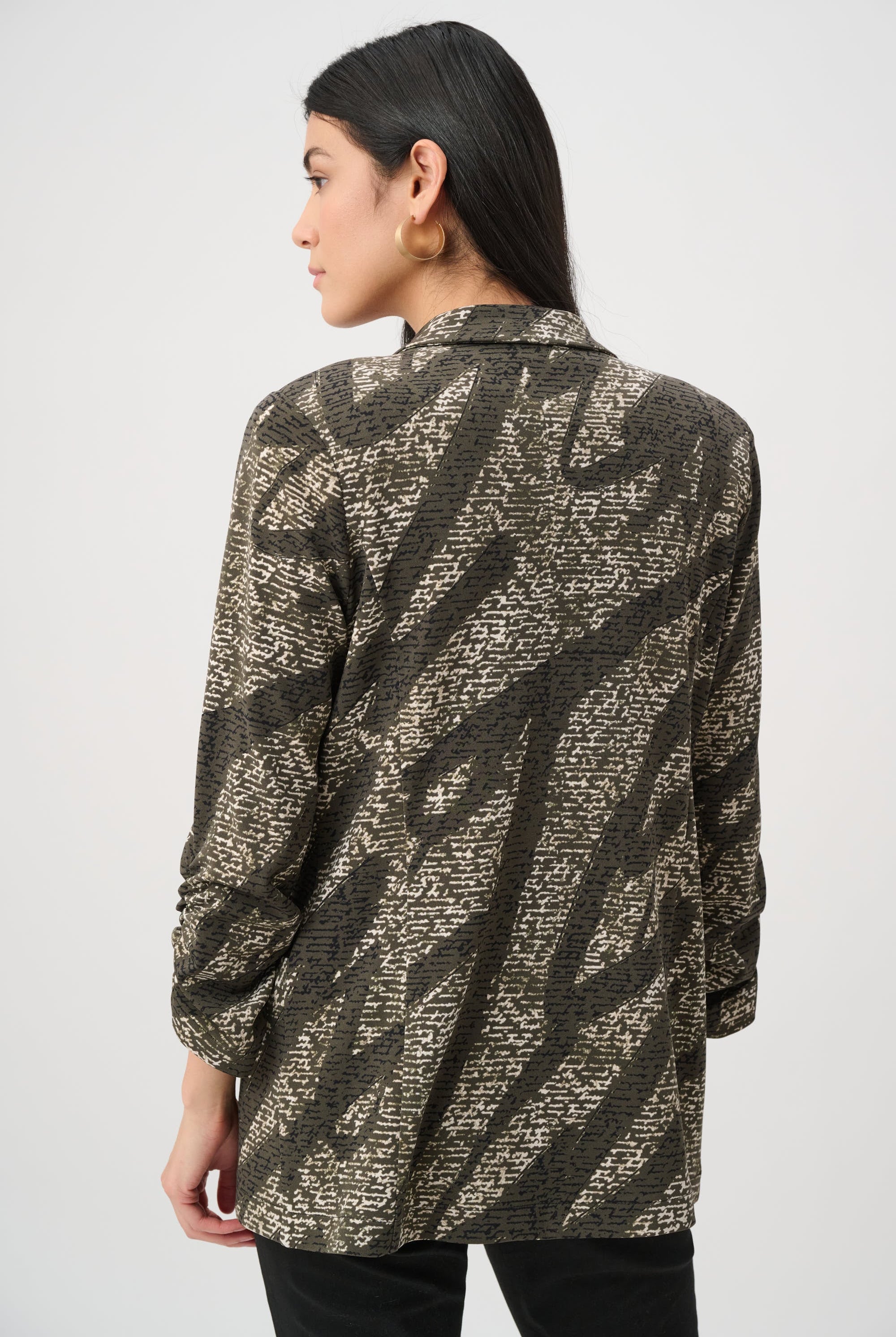 Silky Knit Abstract Print Straight Blazer