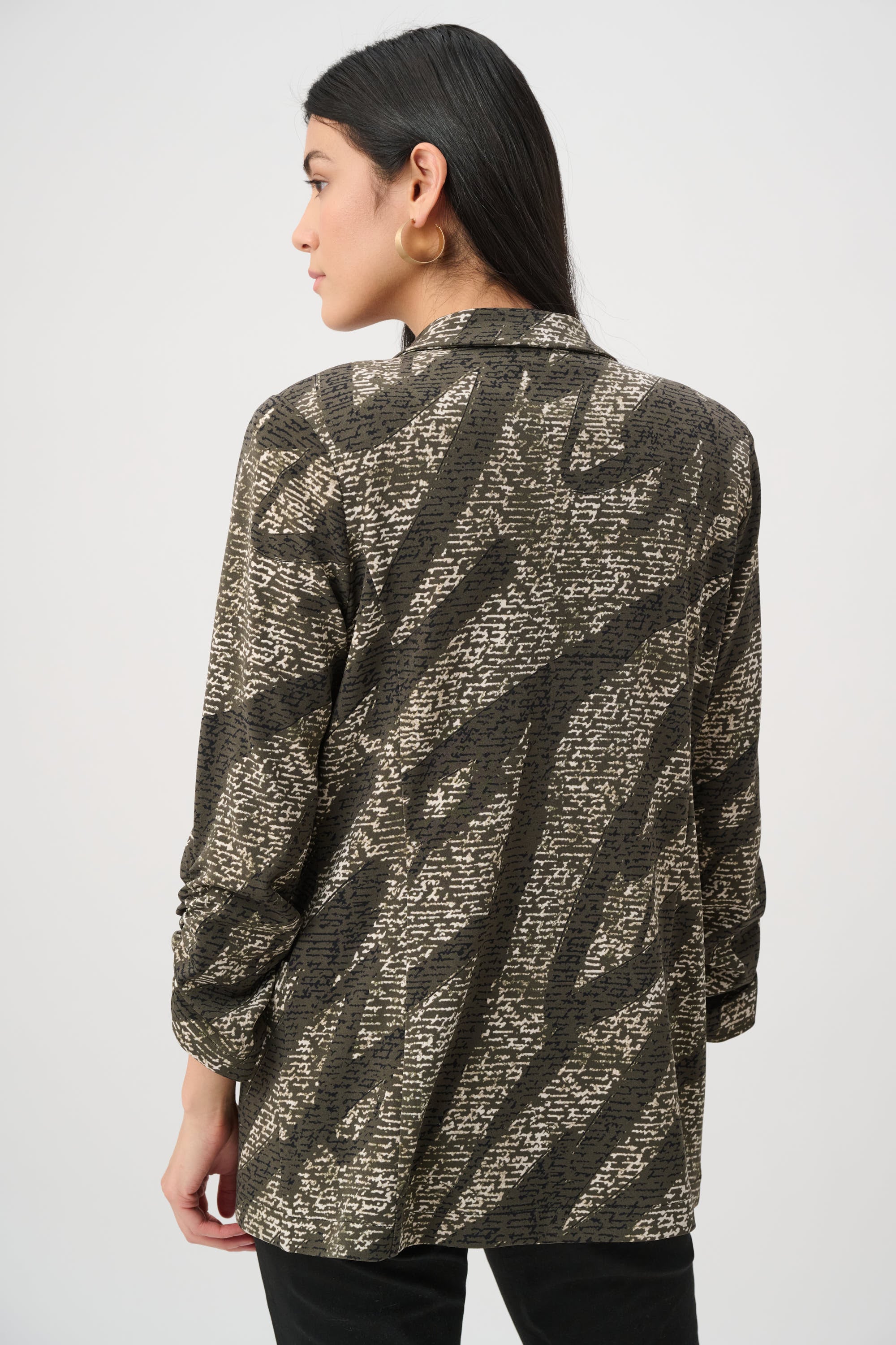 Silky Knit Abstract Print Straight Blazer
