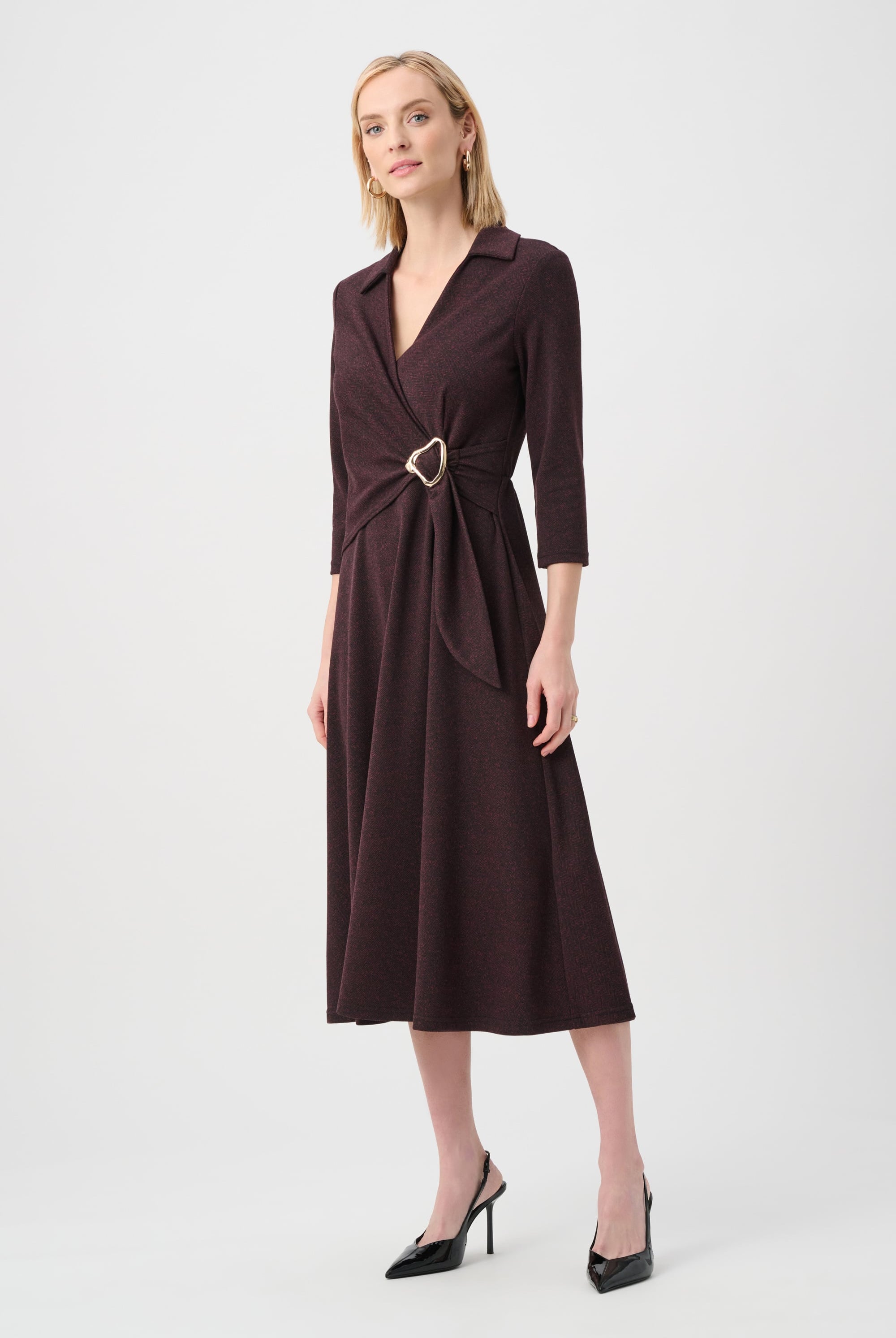 Herringbone Fit And Flare Wrap Dress