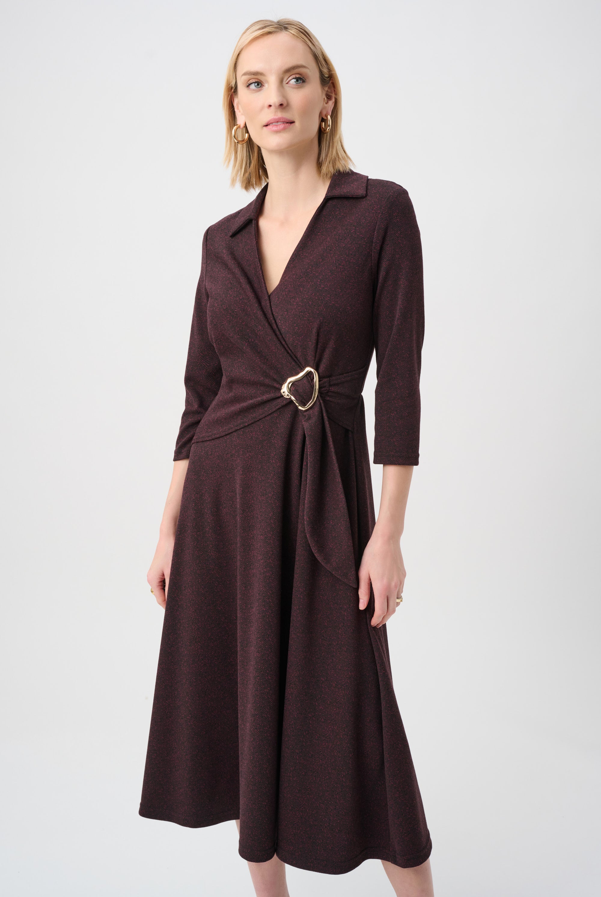 Herringbone Fit And Flare Wrap Dress