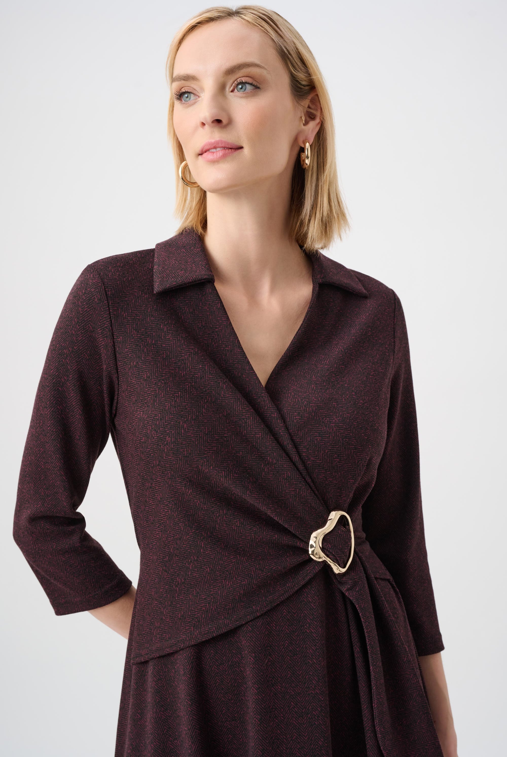 Herringbone Fit And Flare Wrap Dress