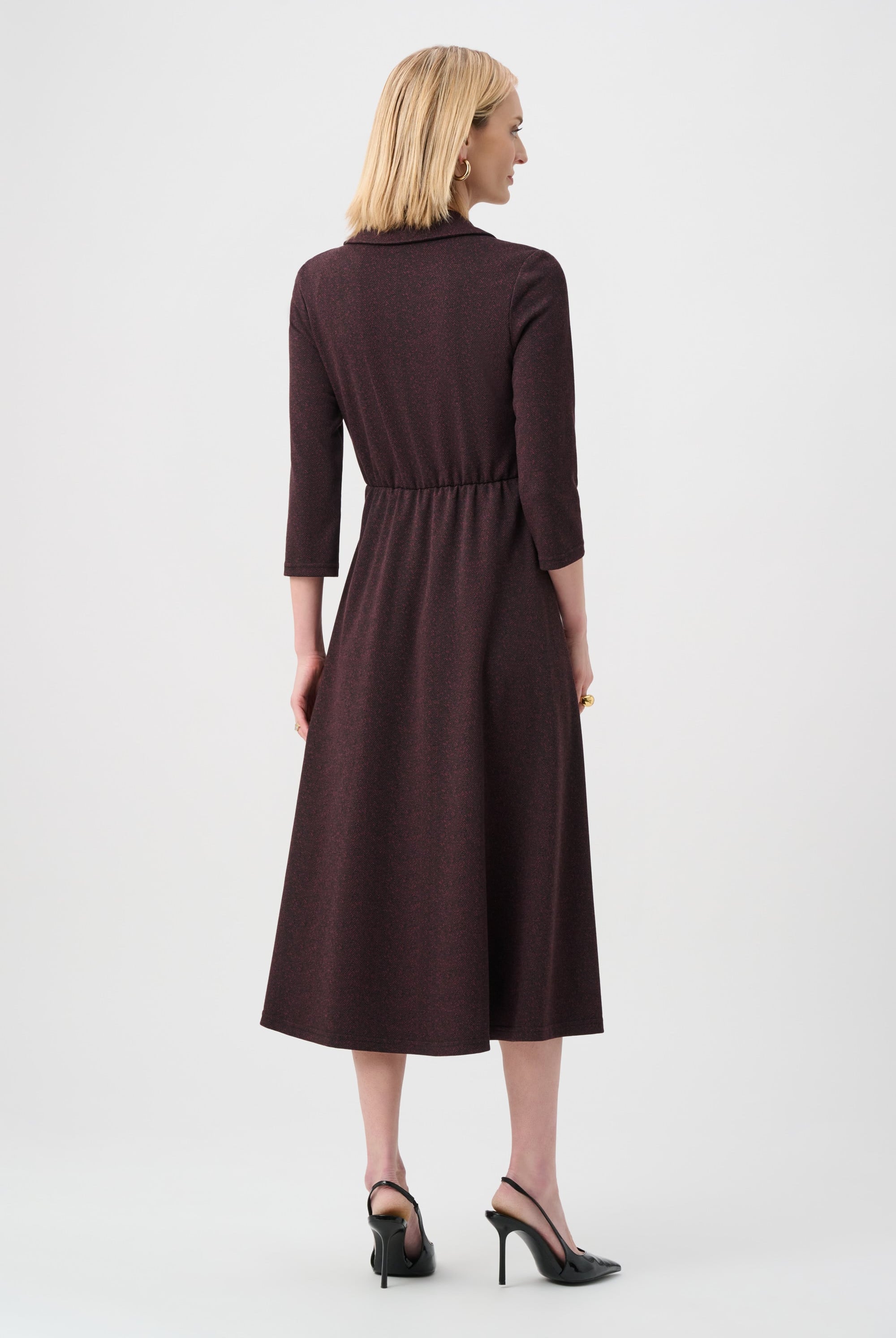 Herringbone Fit And Flare Wrap Dress