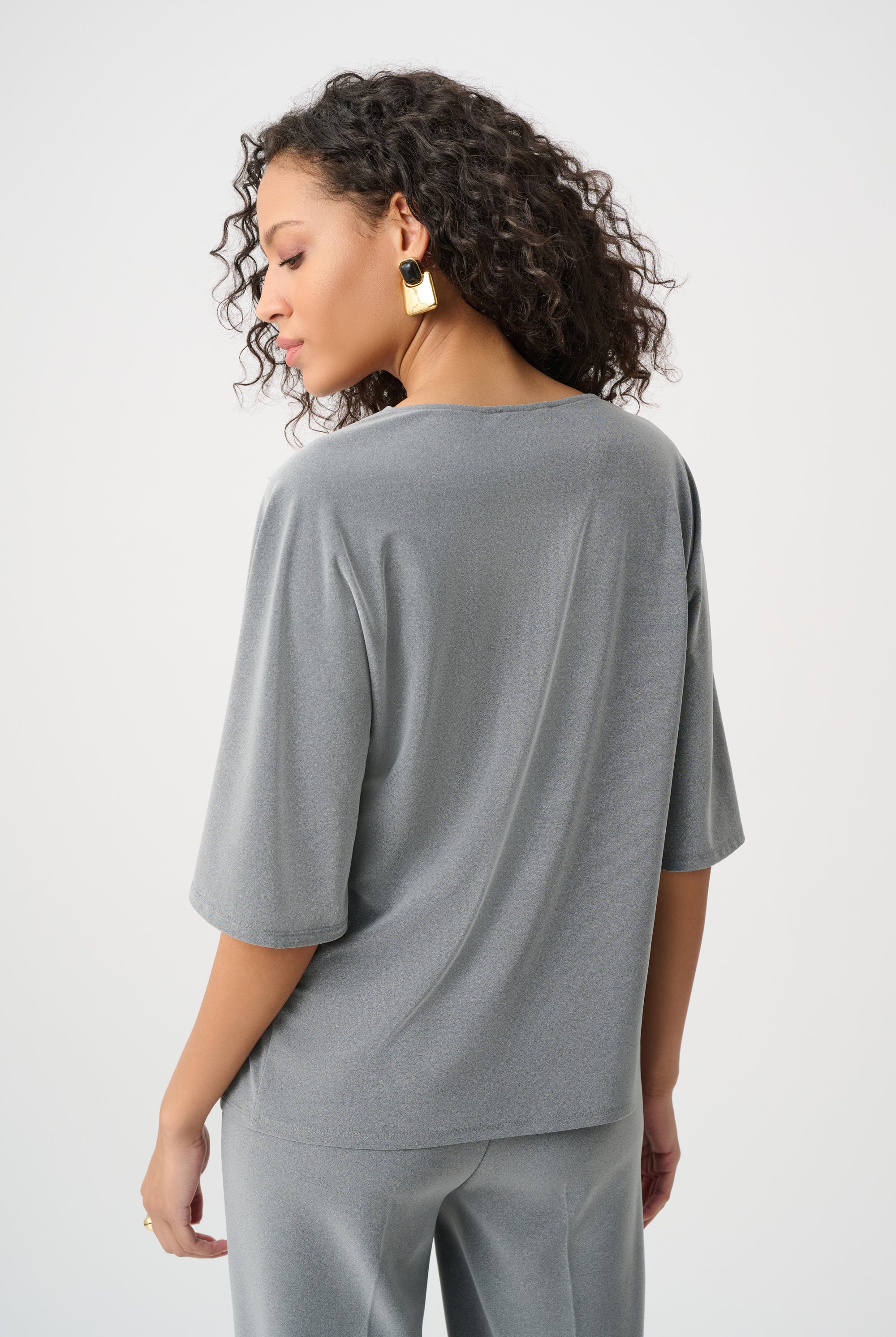 Melange Silky Knit Cowl Top