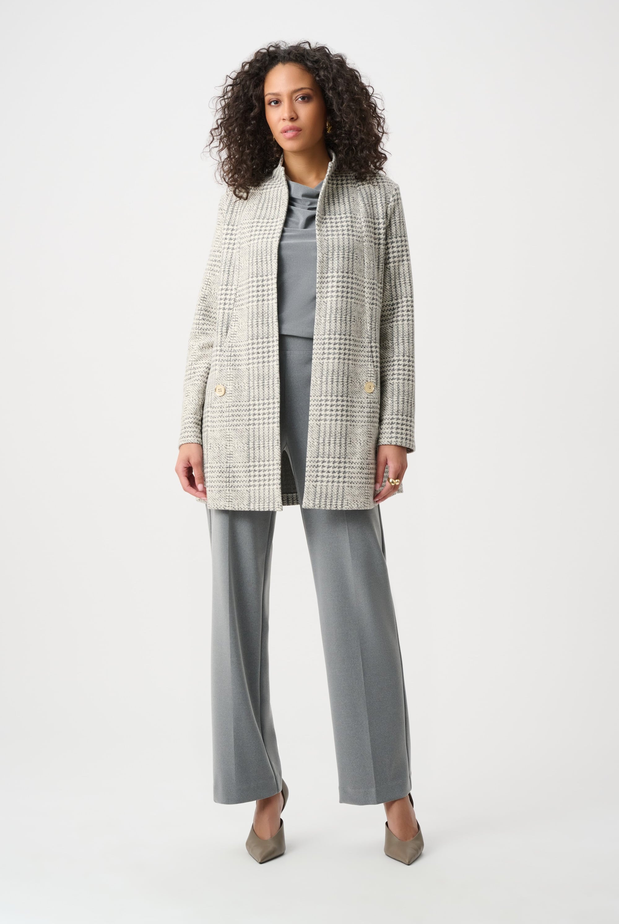 Jacquard Plaid A-Line Coat