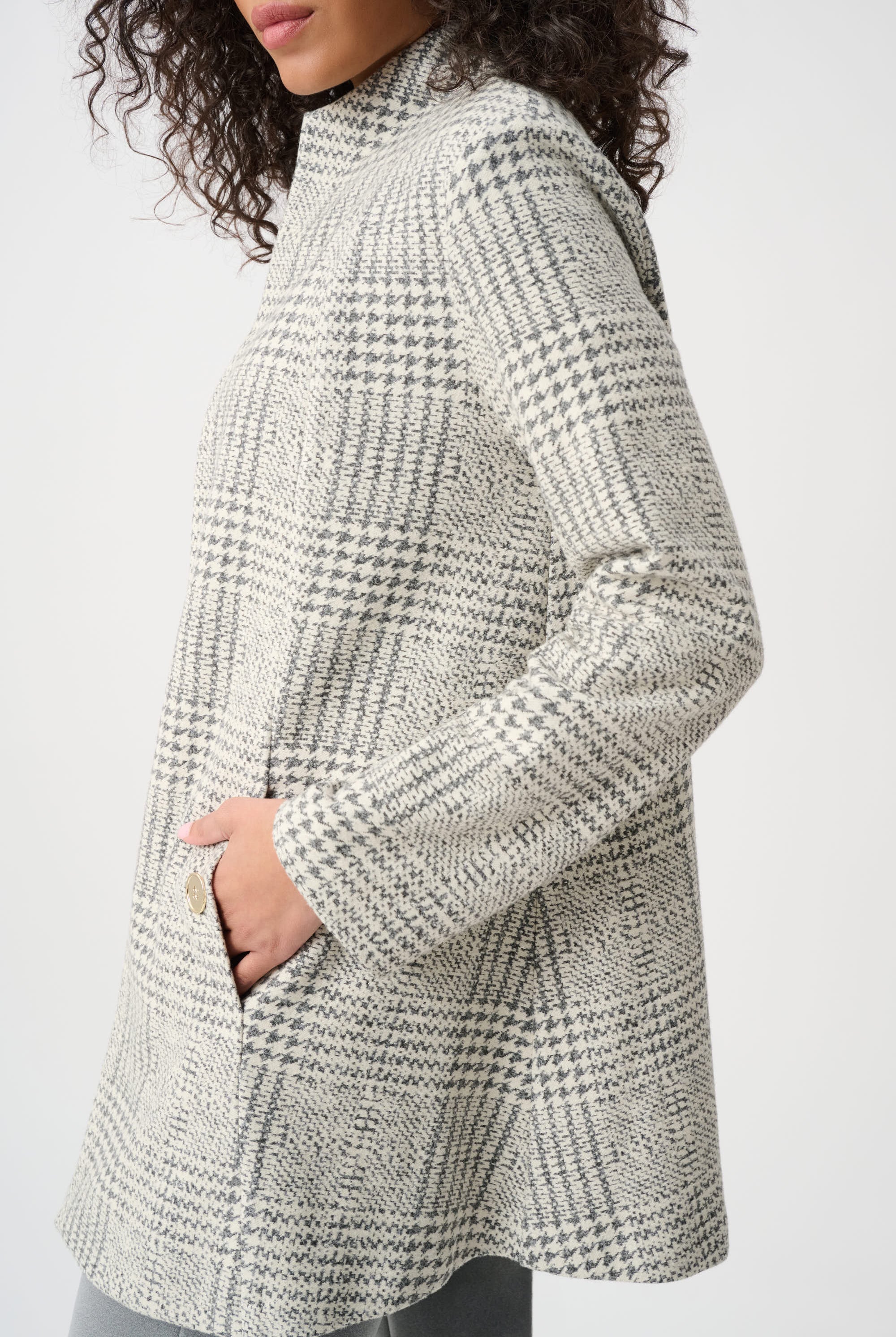 Jacquard Plaid A-Line Coat
