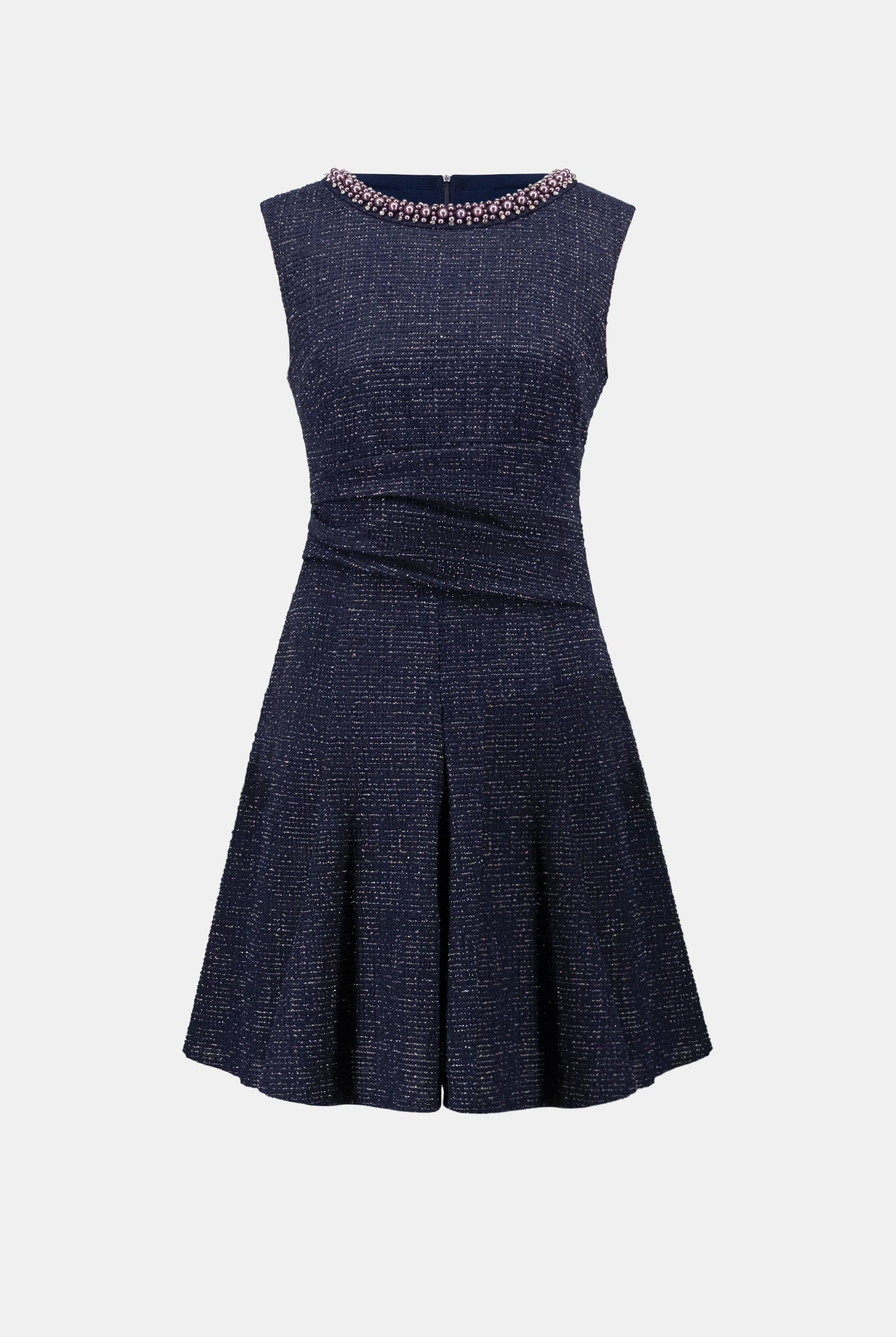 Lurex Boucle Flounce Dress with Pearl Trim