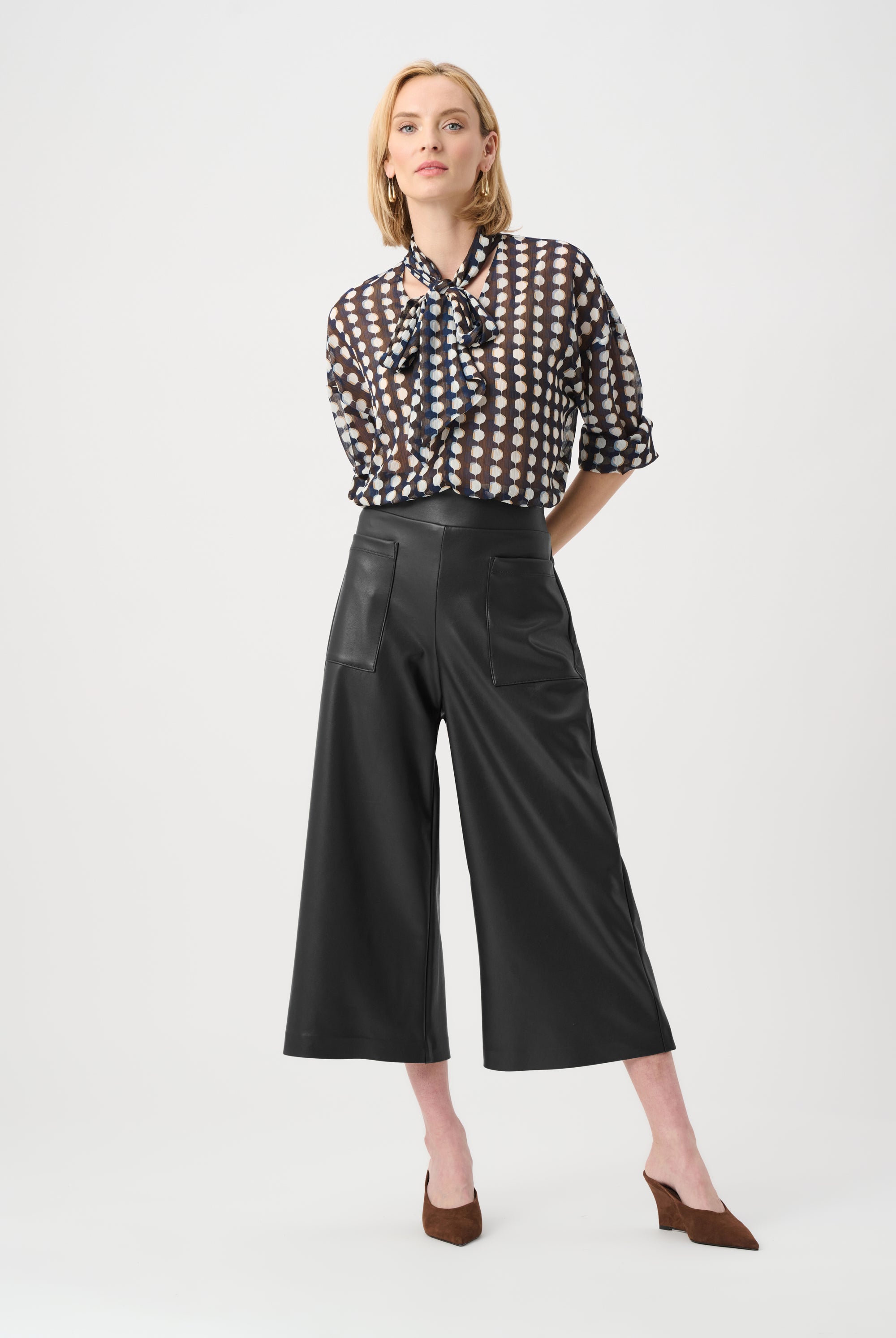 Leatherette Pull-On Culotte Pants