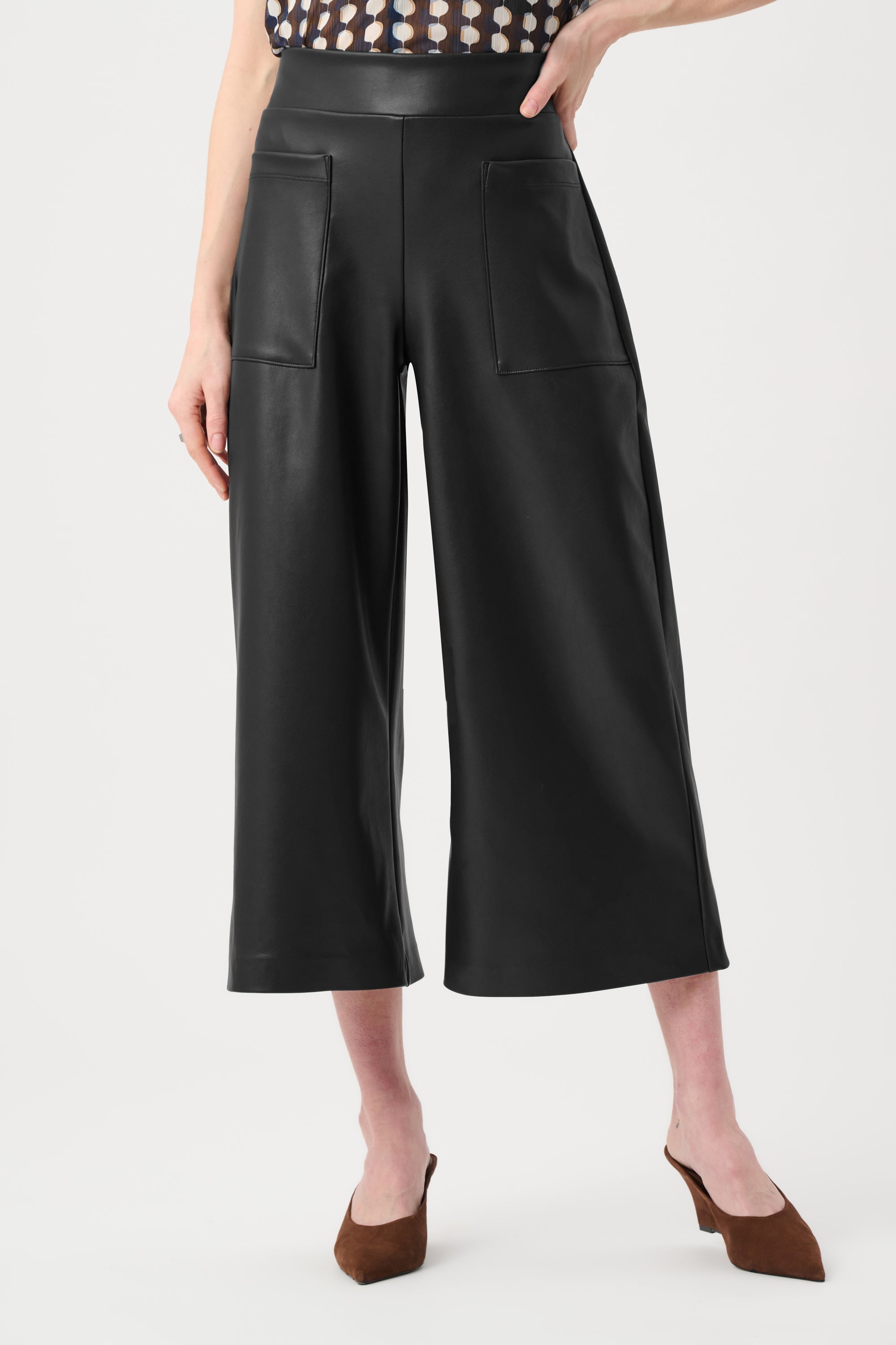 Leatherette Pull-On Culotte Pants