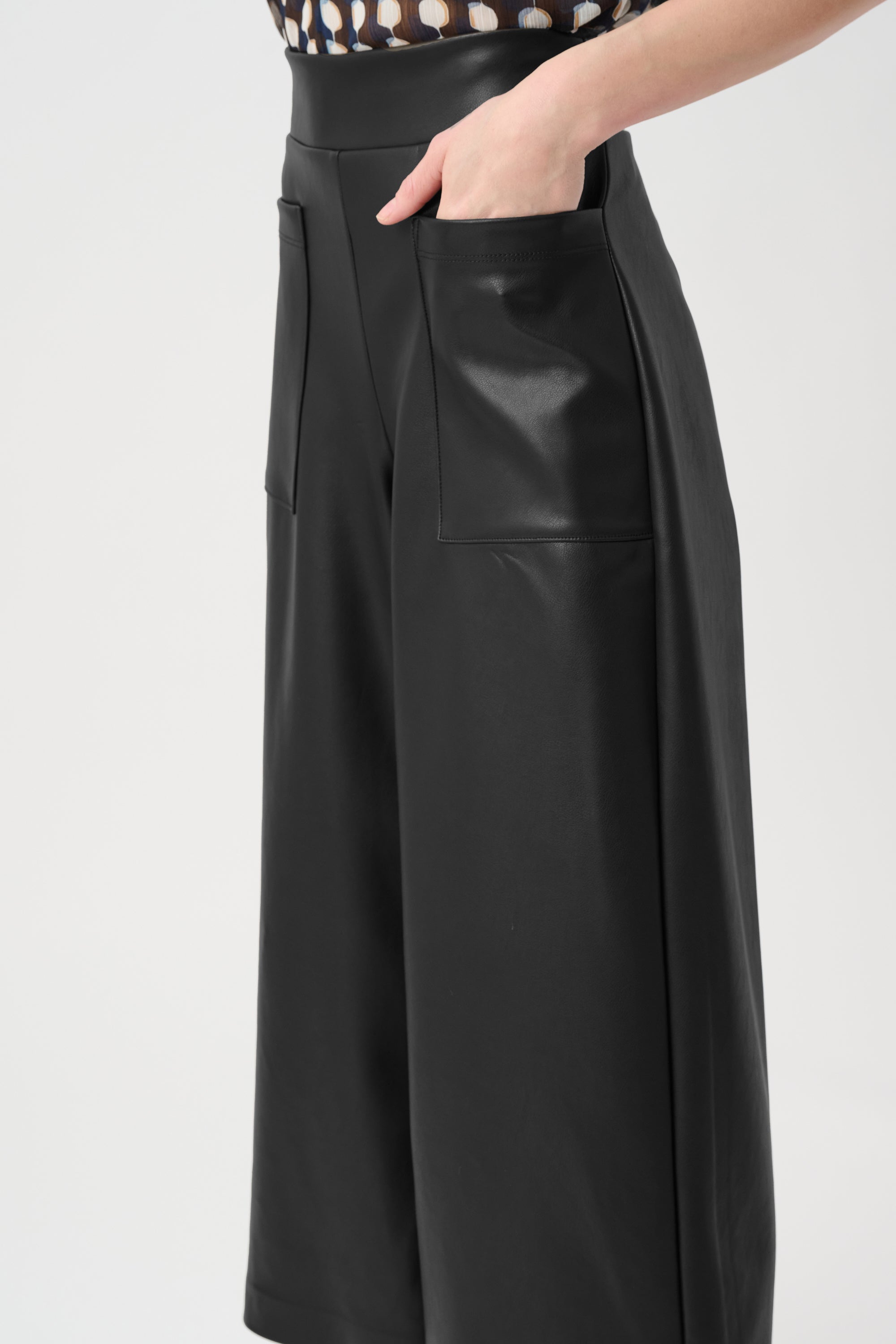 Leatherette Pull-On Culotte Pants