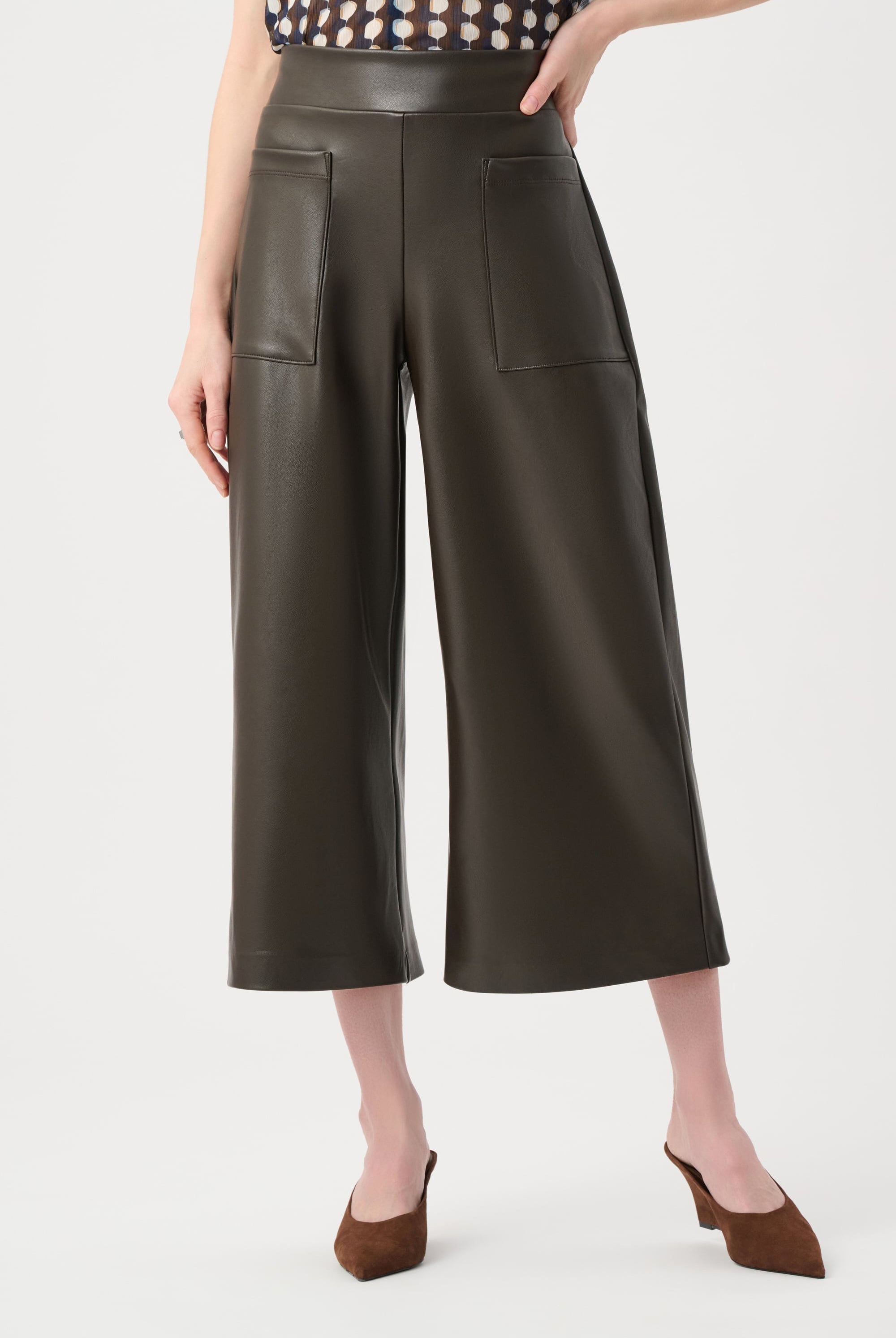 Leatherette Pull-On Culotte Pants