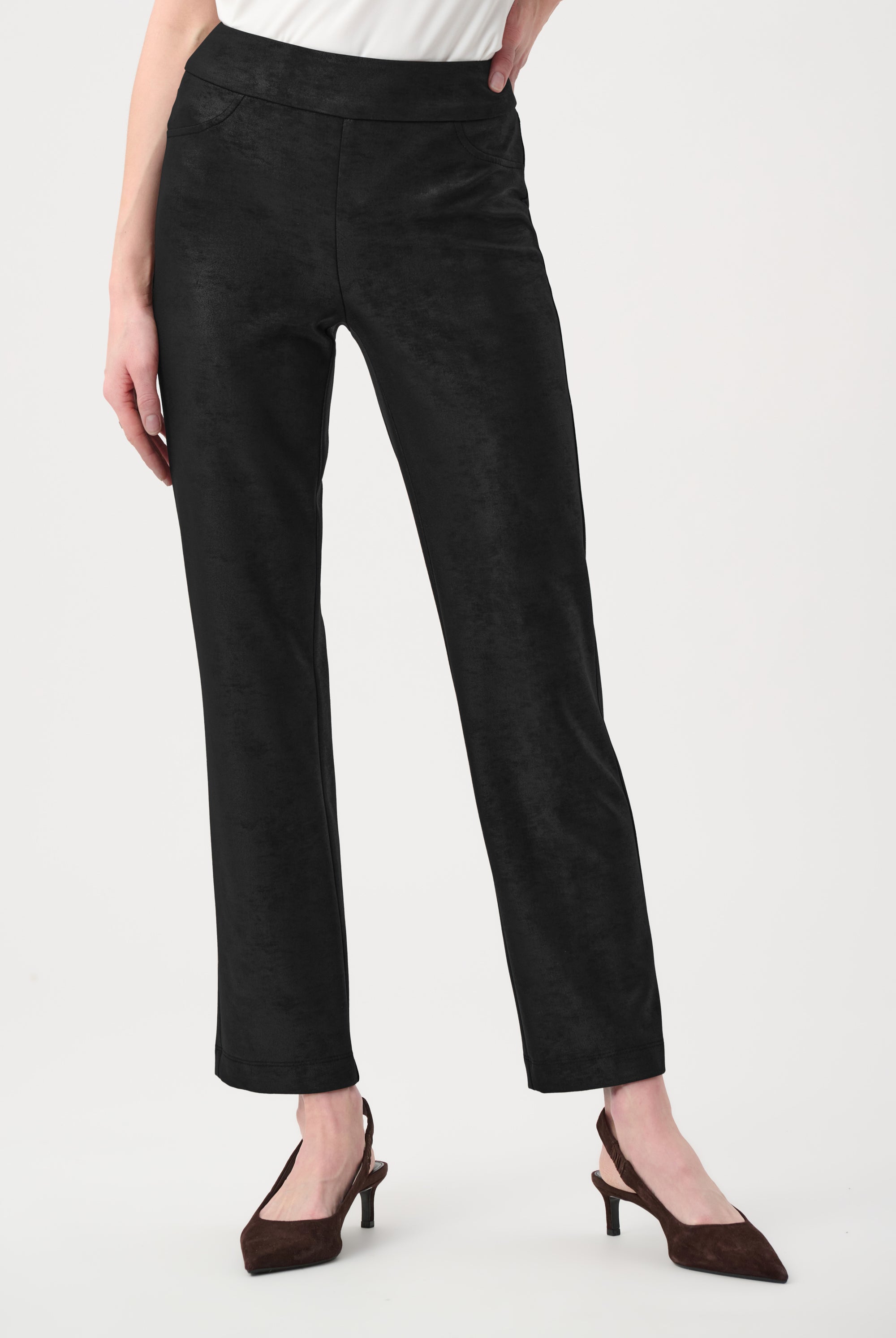 Foiled Silky Knit Straight Pull-On Pants