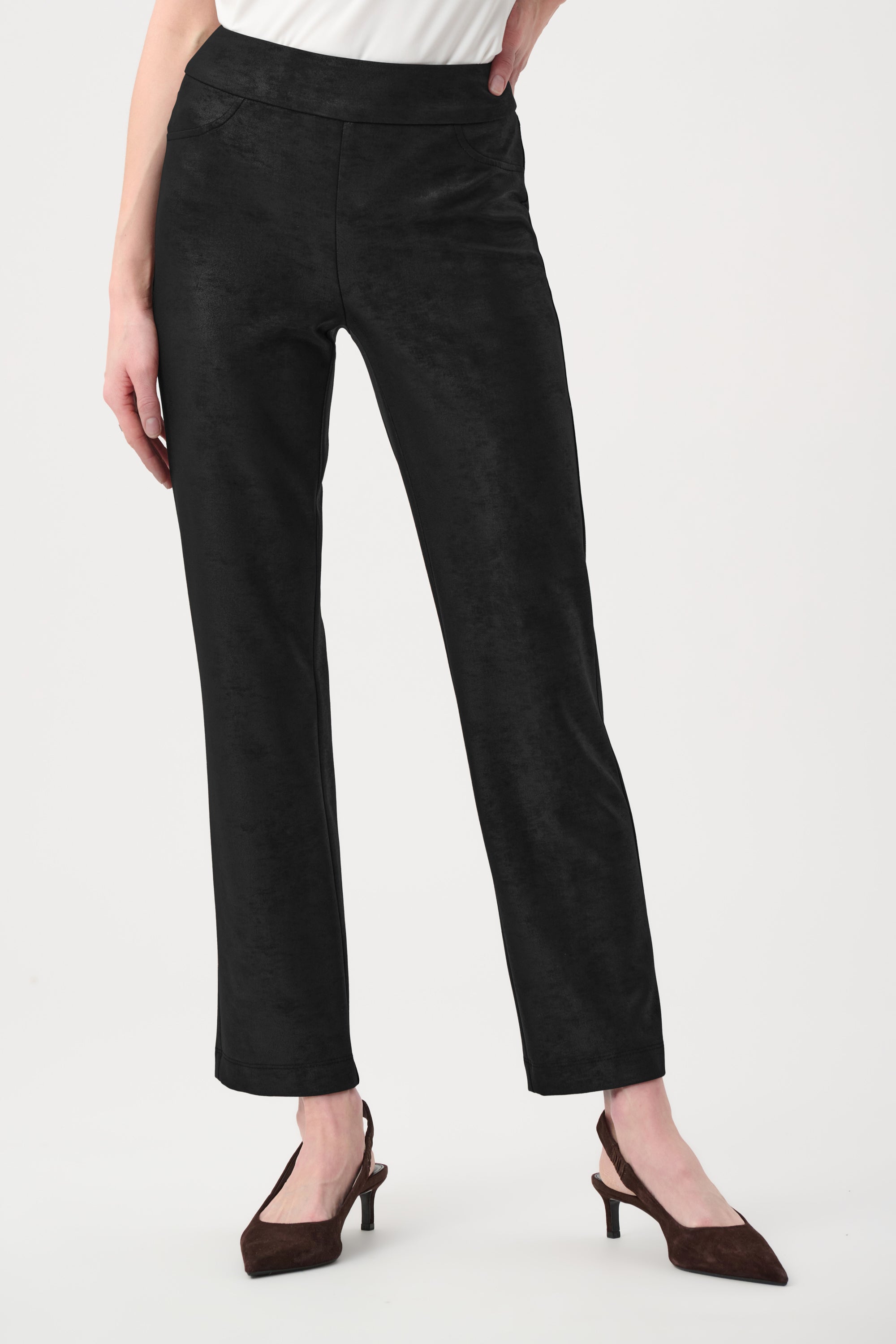 Foiled Silky Knit Straight Pull-On Pants