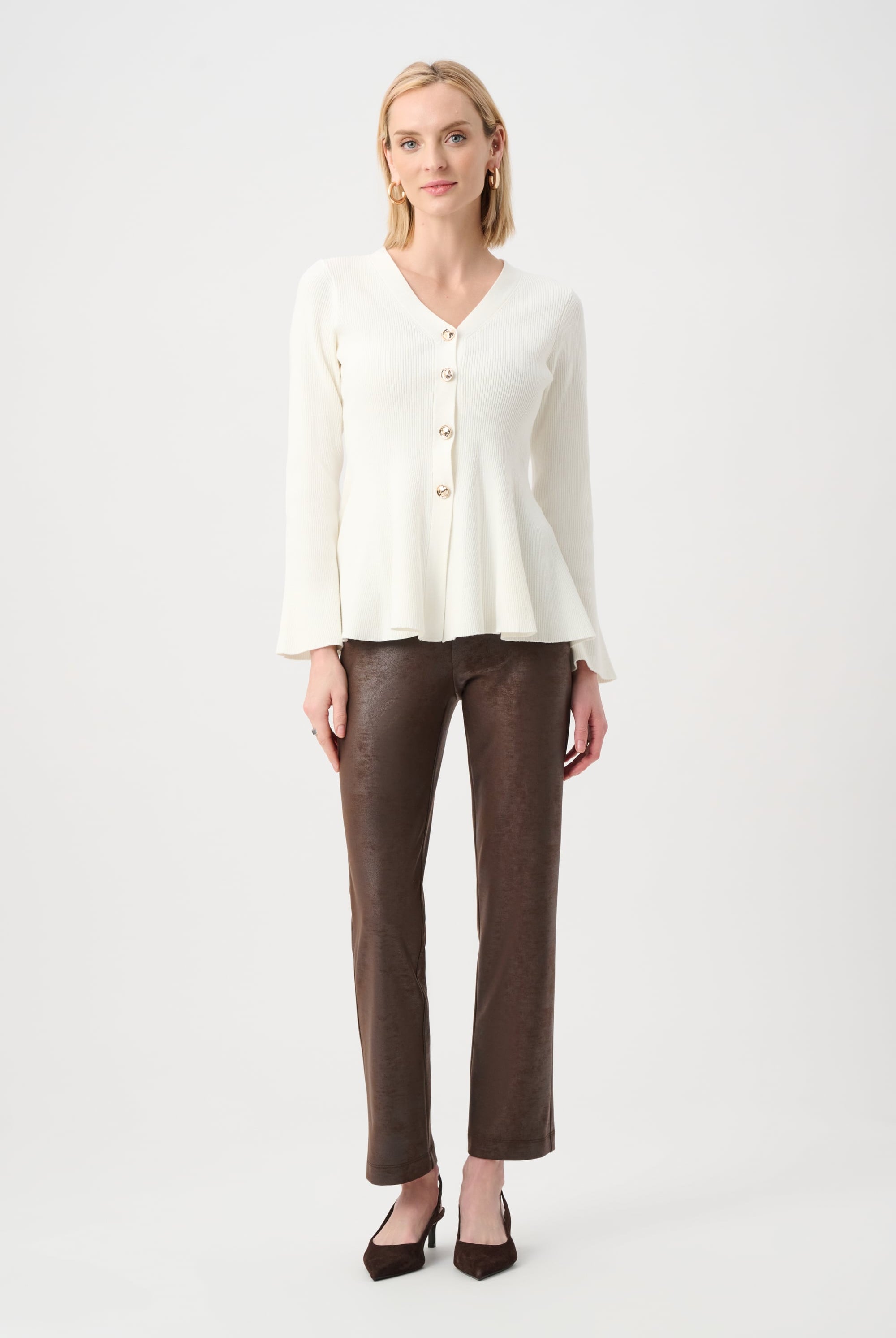 Foiled Silky Knit Straight Pull-On Pants