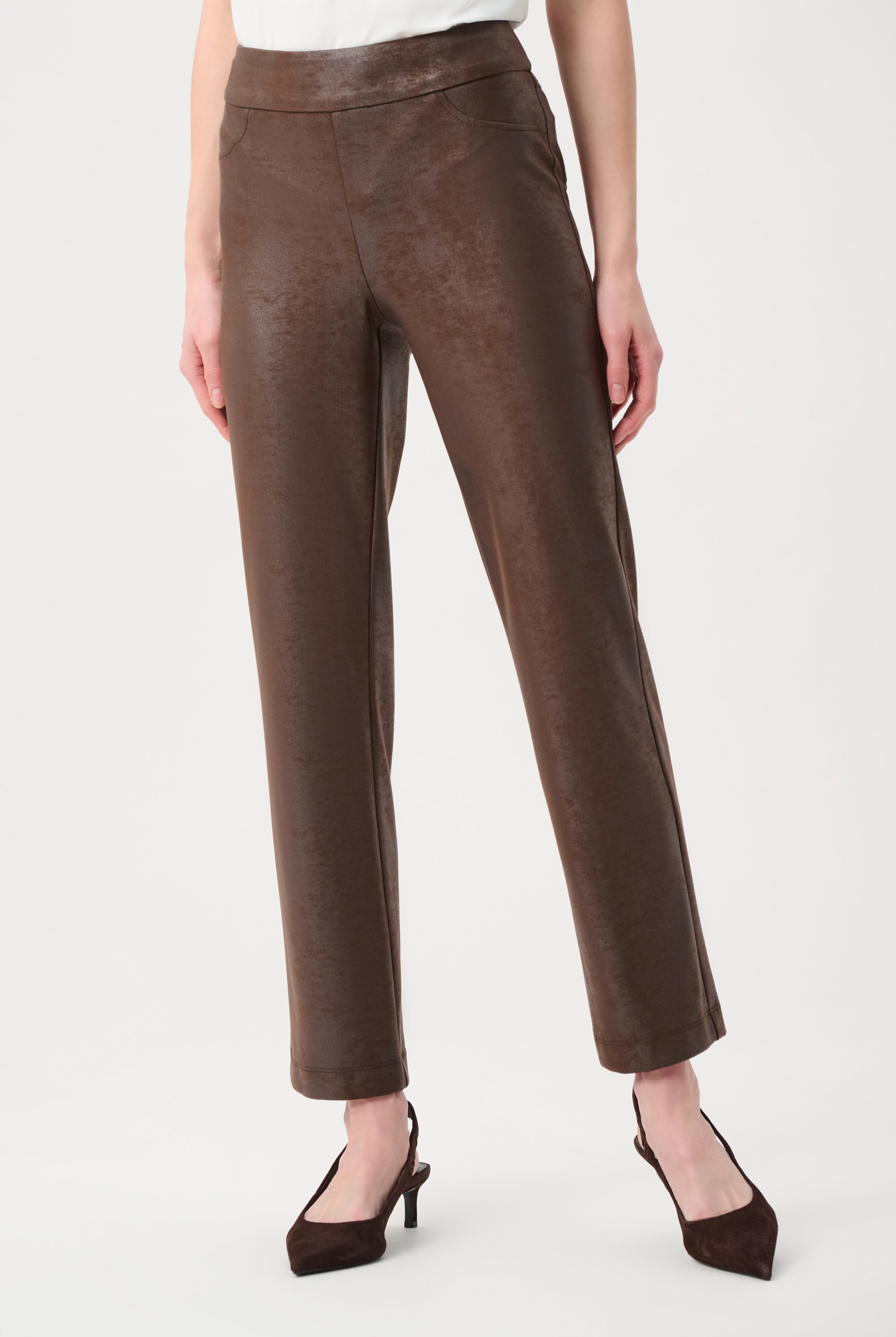 Foiled Silky Knit Straight Pull-On Pants