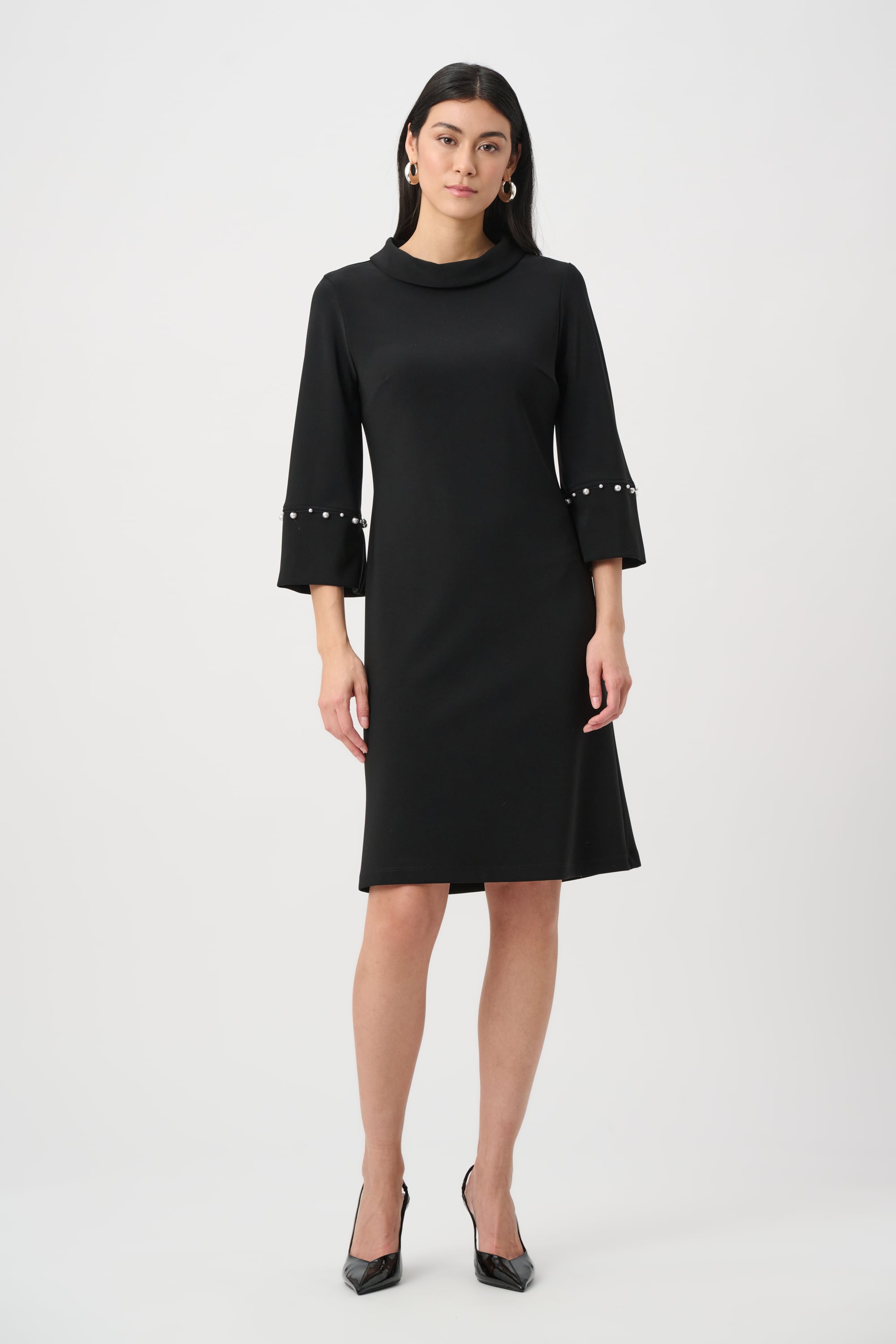 Silky Knit A-Line Dress With Pearl Detail