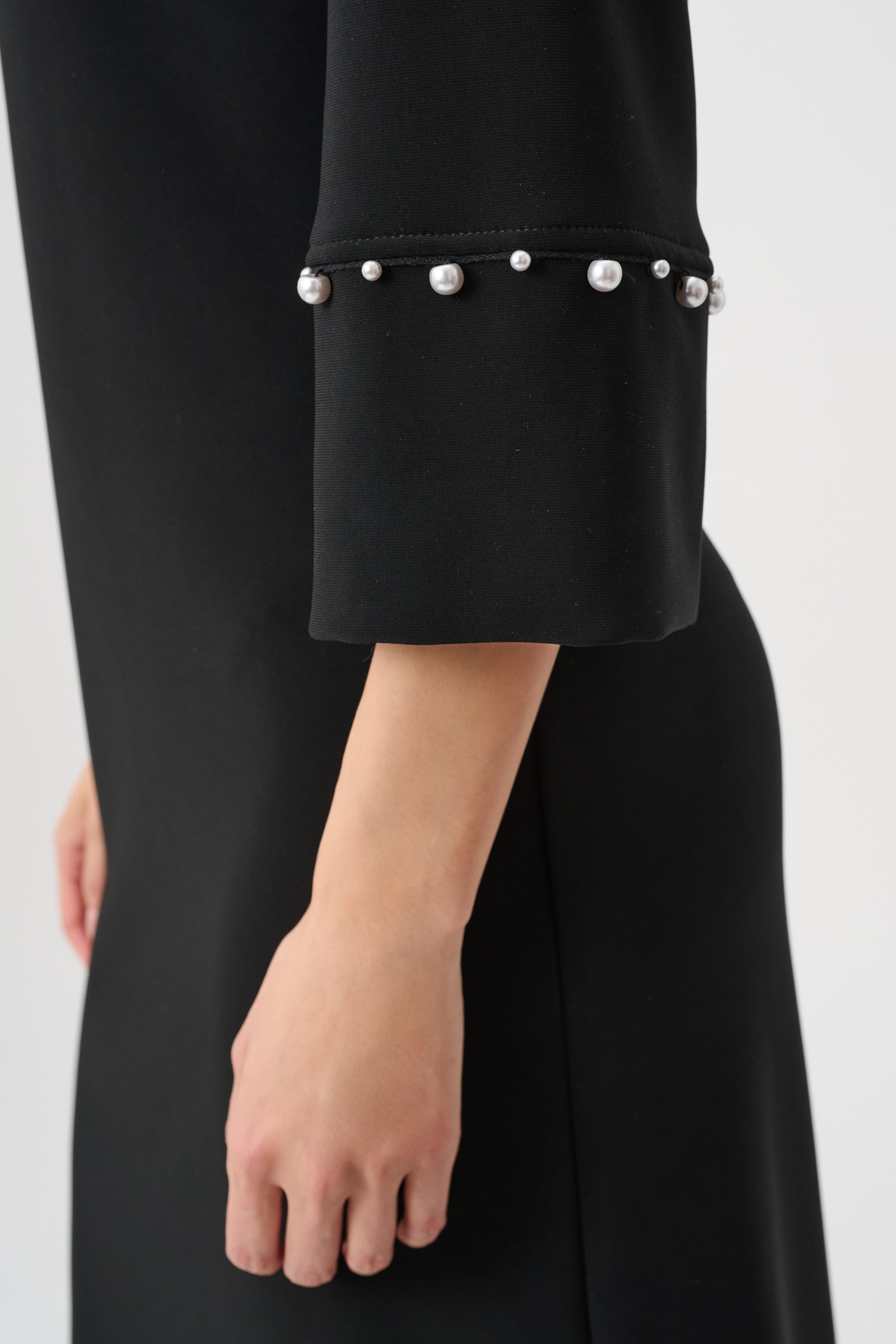 Silky Knit A-Line Dress With Pearl Detail
