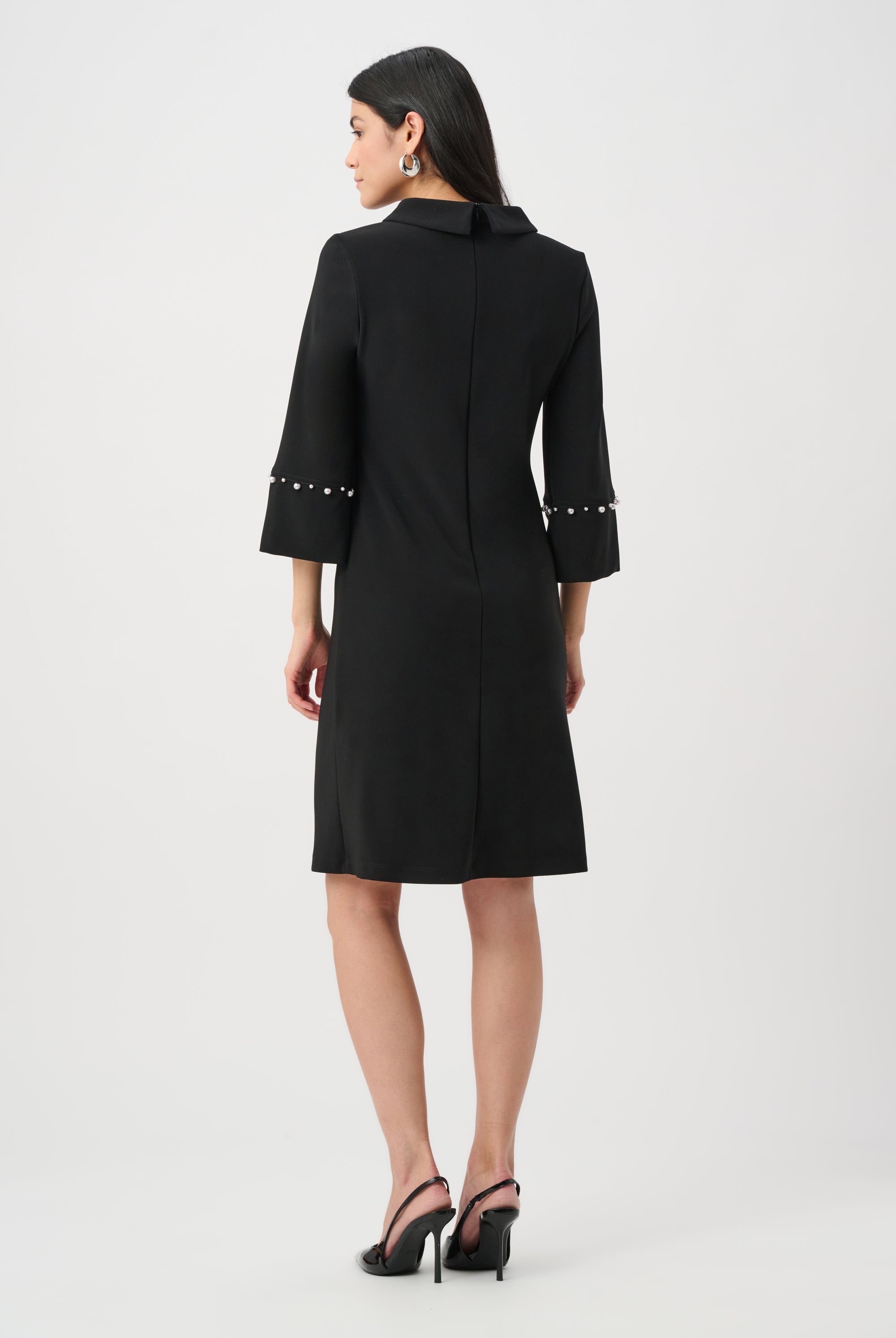 Silky Knit A-Line Dress With Pearl Detail