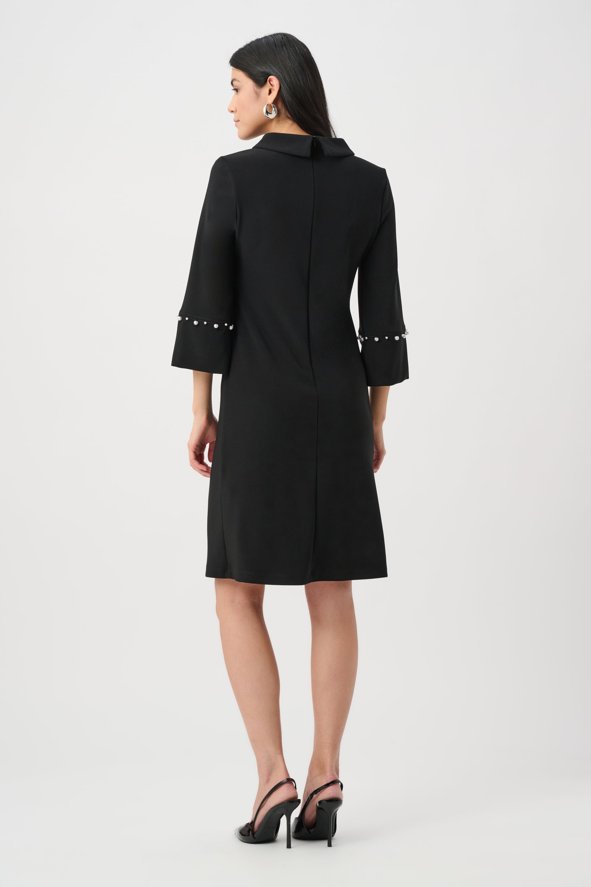 Silky Knit A-Line Dress With Pearl Detail