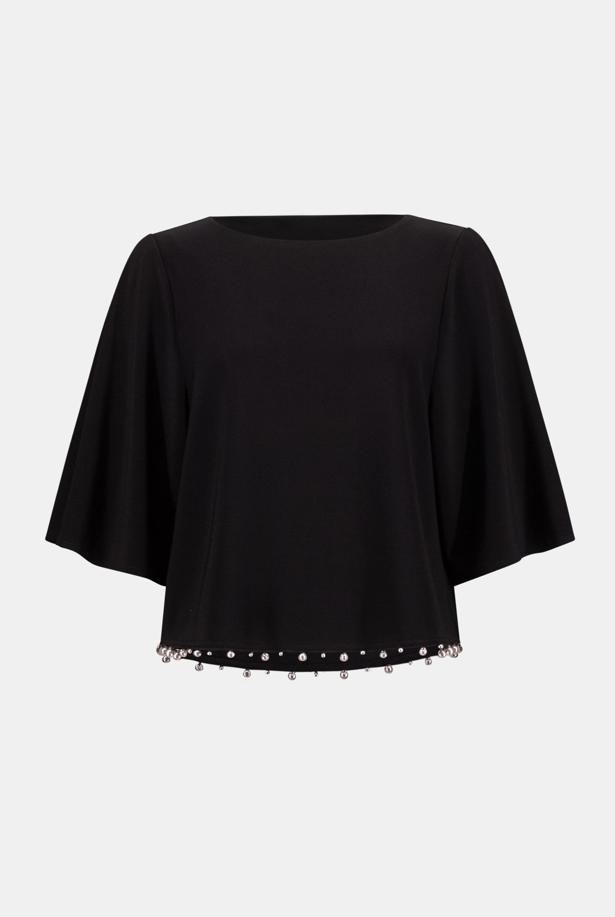 Silky Knit Flared Top With Pearl Detail
