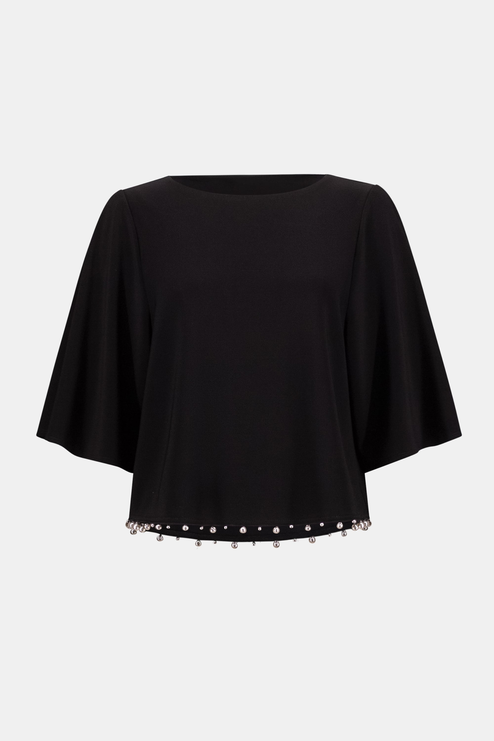 Silky Knit Flared Top With Pearl Detail