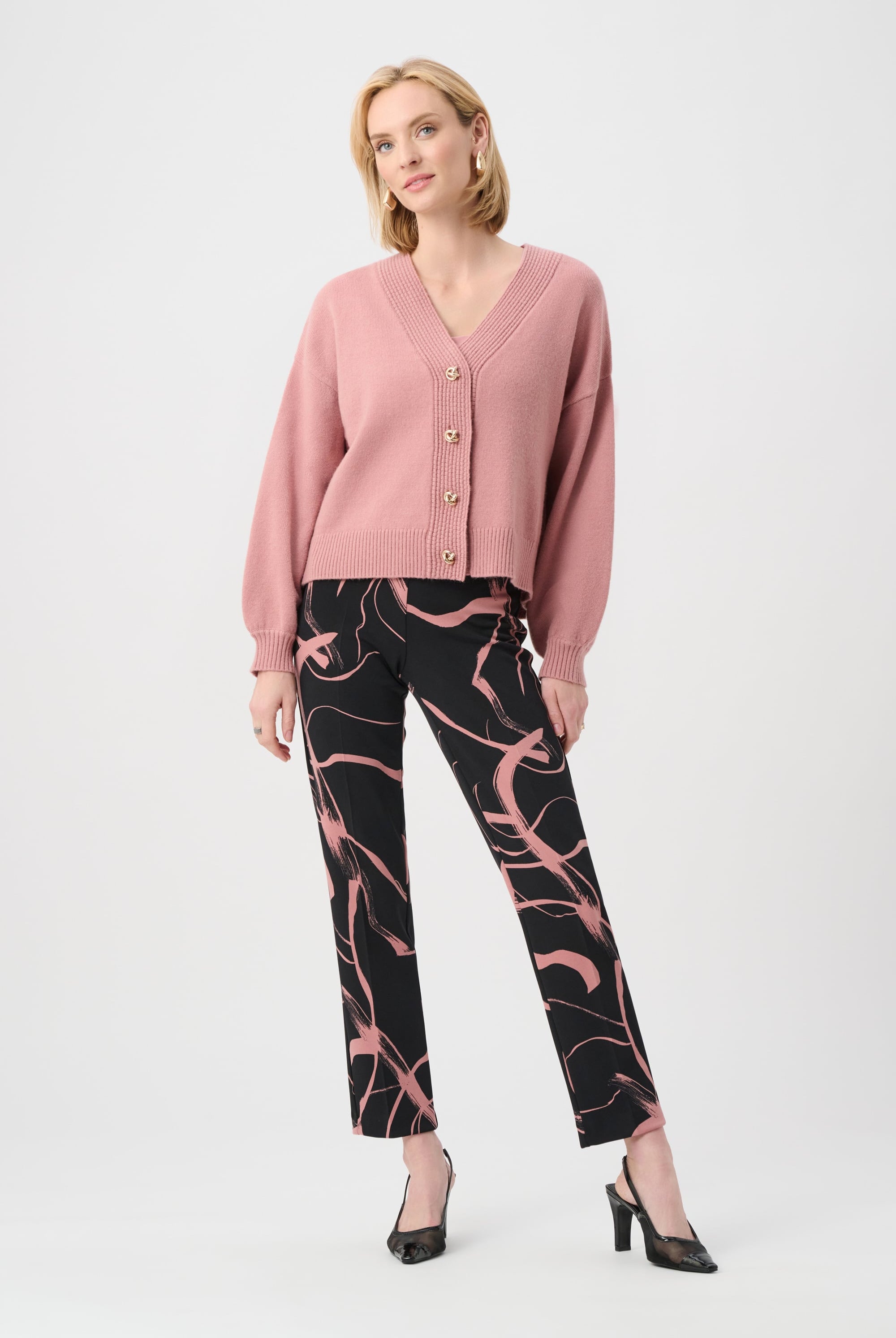 Silky Knit Abstract Print Straight Pull-On Pant