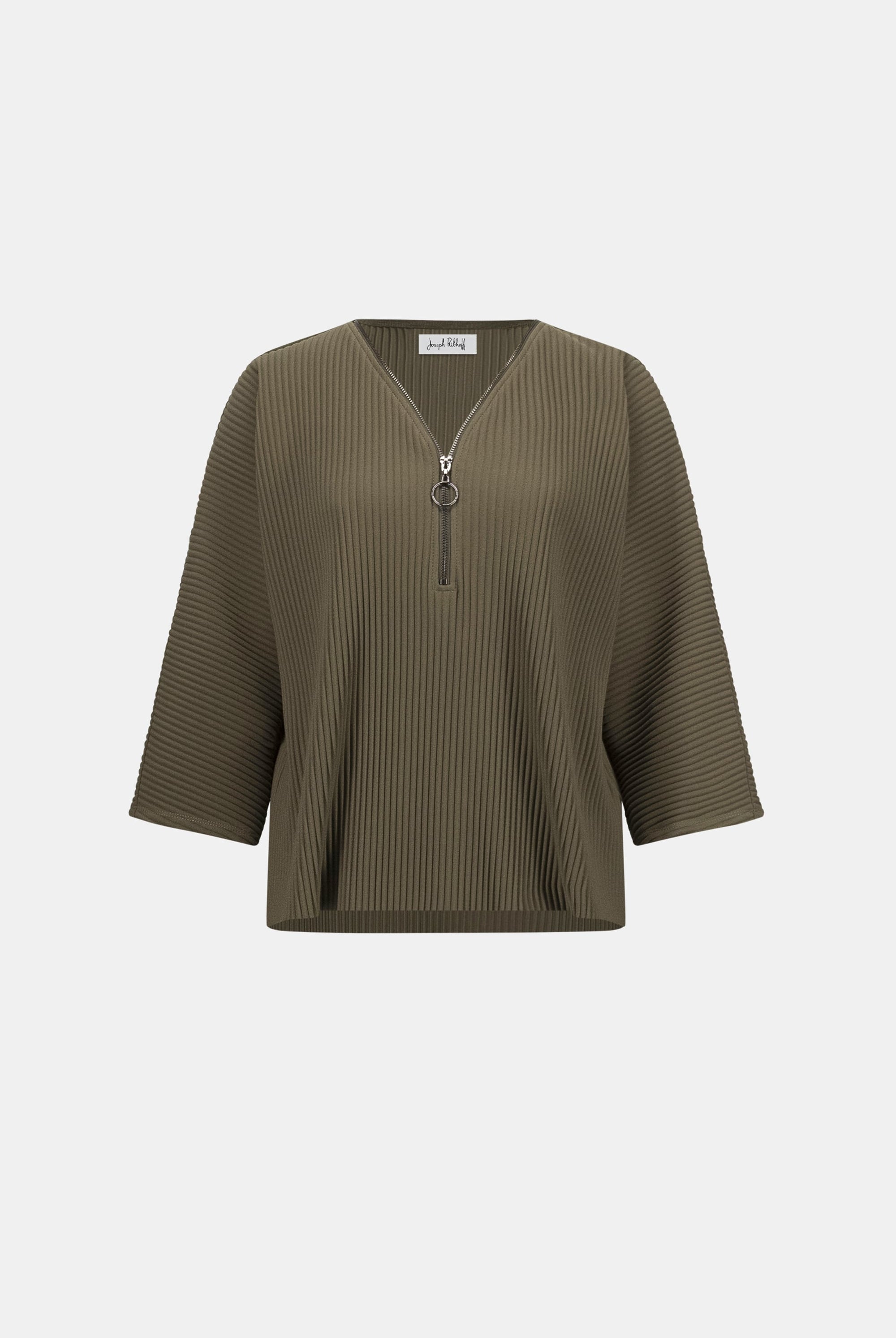 Pleated Scuba Crepe Zipped Neck Top