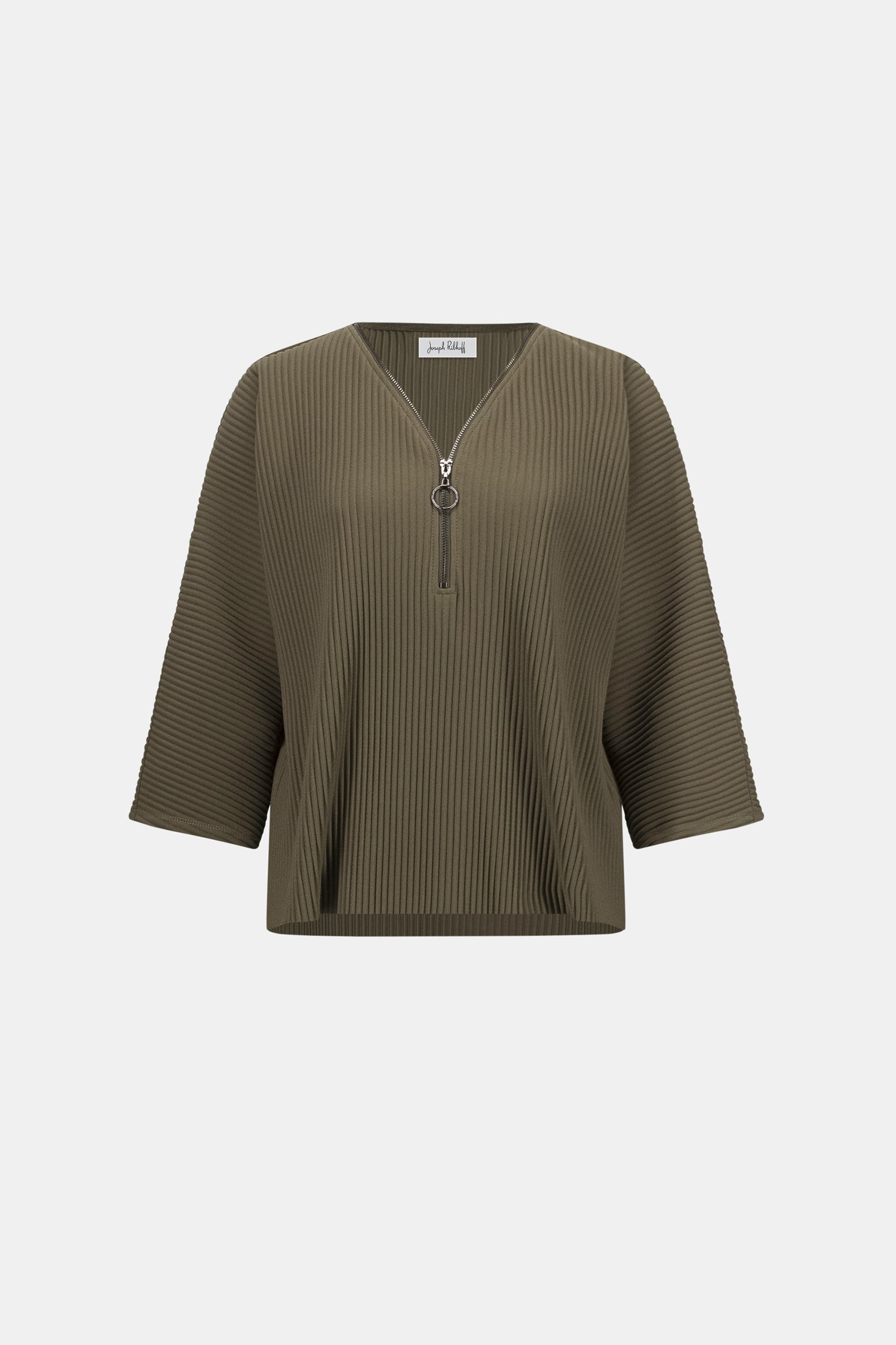 Pleated Scuba Crepe Zipped Neck Top