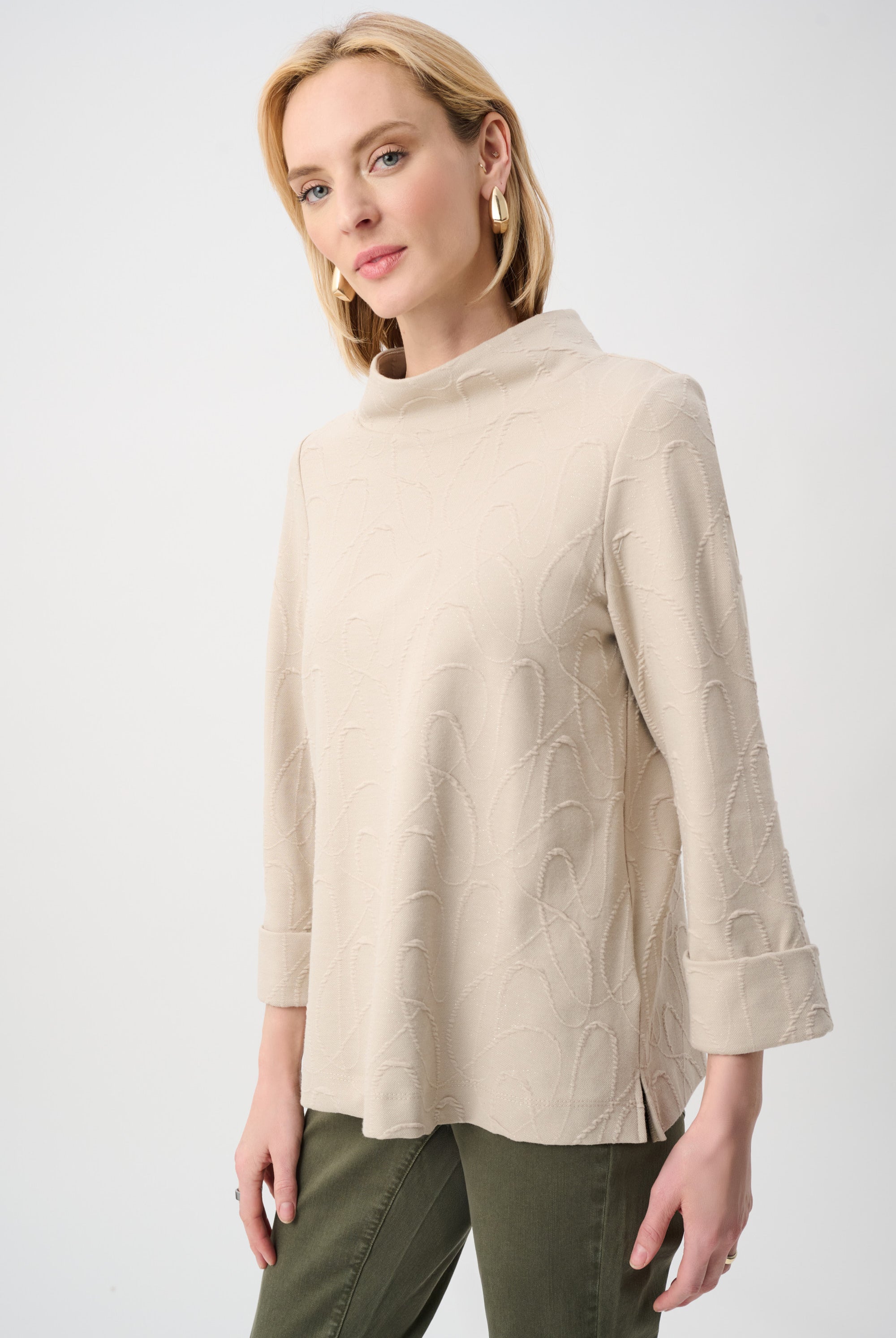 Jacquard Sweater Funnel Collar Trapeze Top