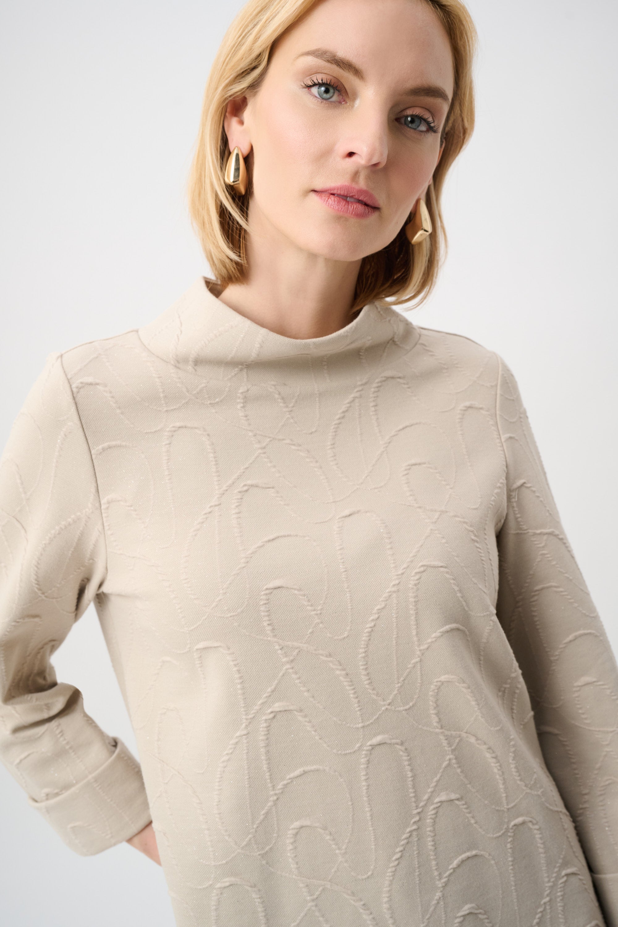 Jacquard Sweater Funnel Collar Trapeze Top