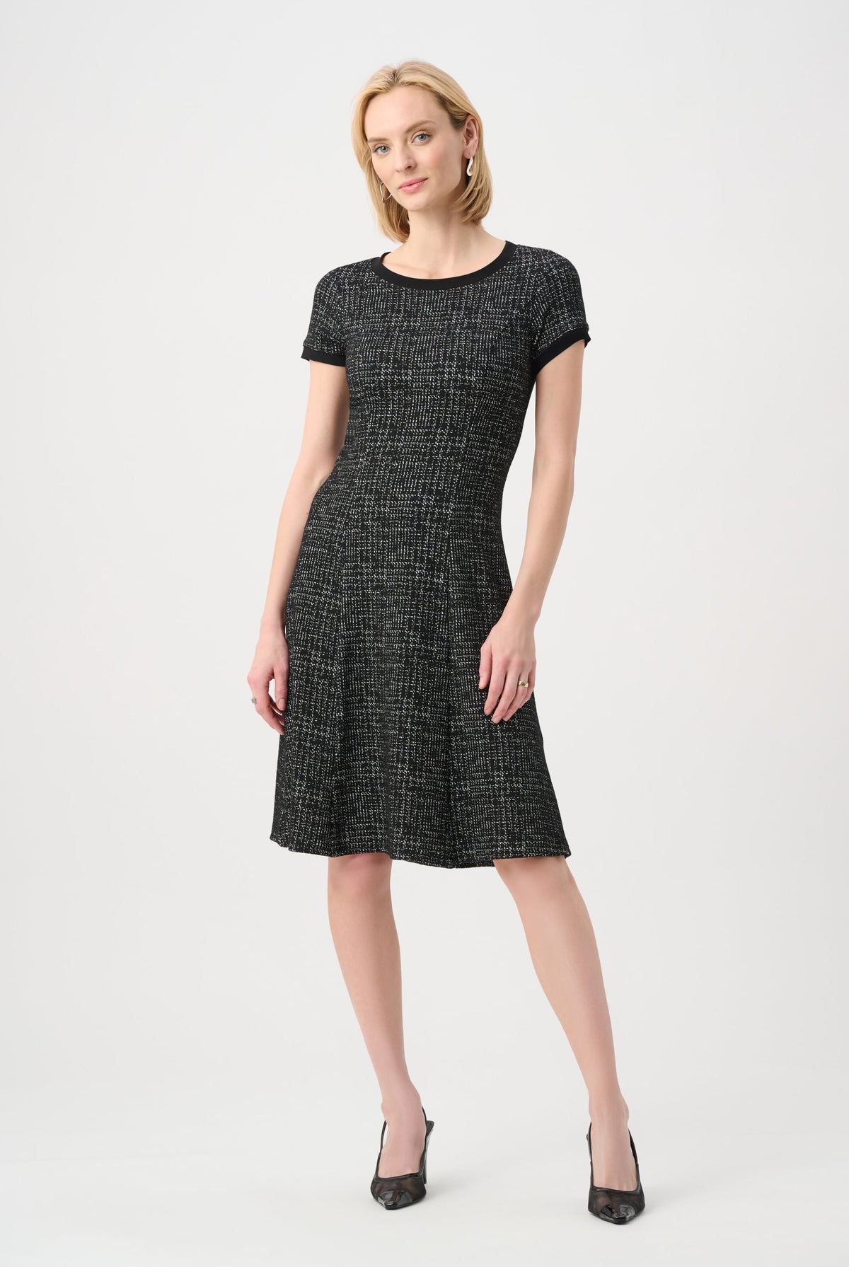 Joseph Ribkoff Lurex Jacquard Check A-Line Dress-263131