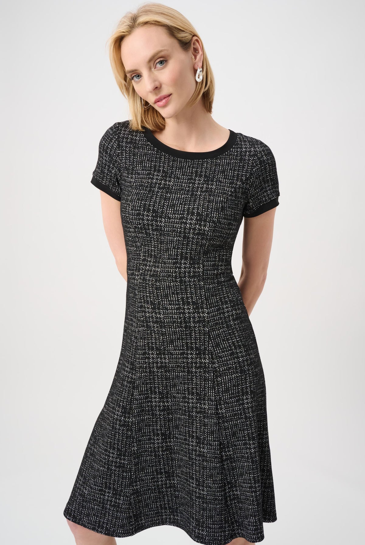 Joseph Ribkoff Lurex Jacquard Check A-Line Dress-263131, view 2