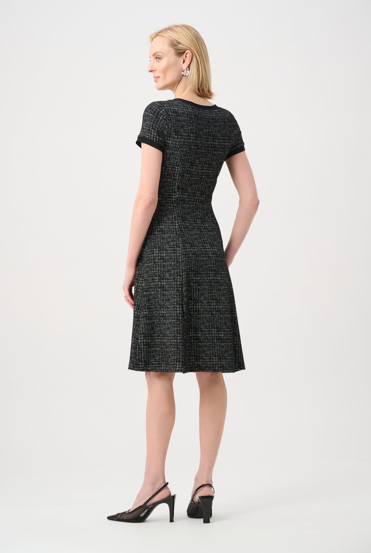 Joseph Ribkoff Lurex Jacquard Check A-Line Dress-263131, view 3