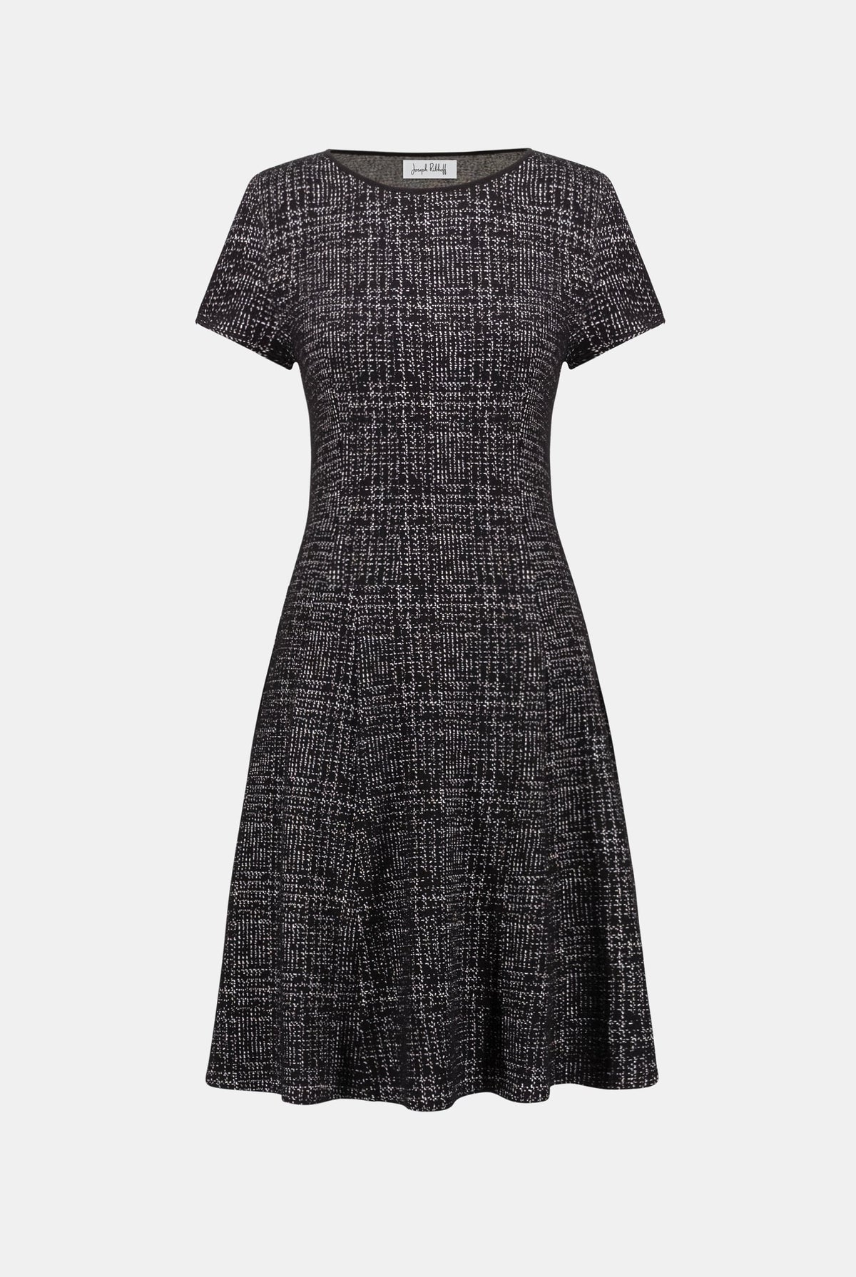 Joseph Ribkoff Lurex Jacquard Check A-Line Dress-263131, view 5