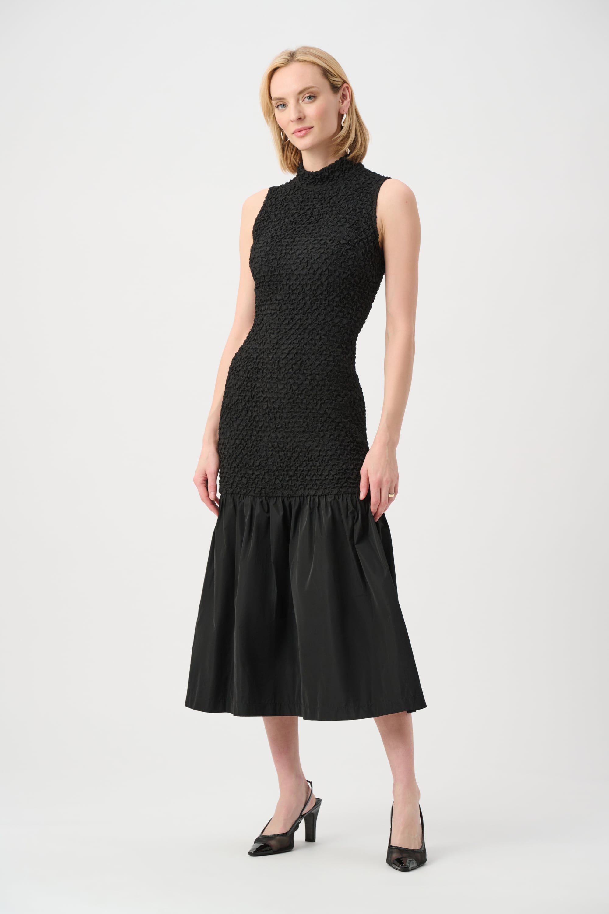 Textured Jacquard Flounce Dress With Memory