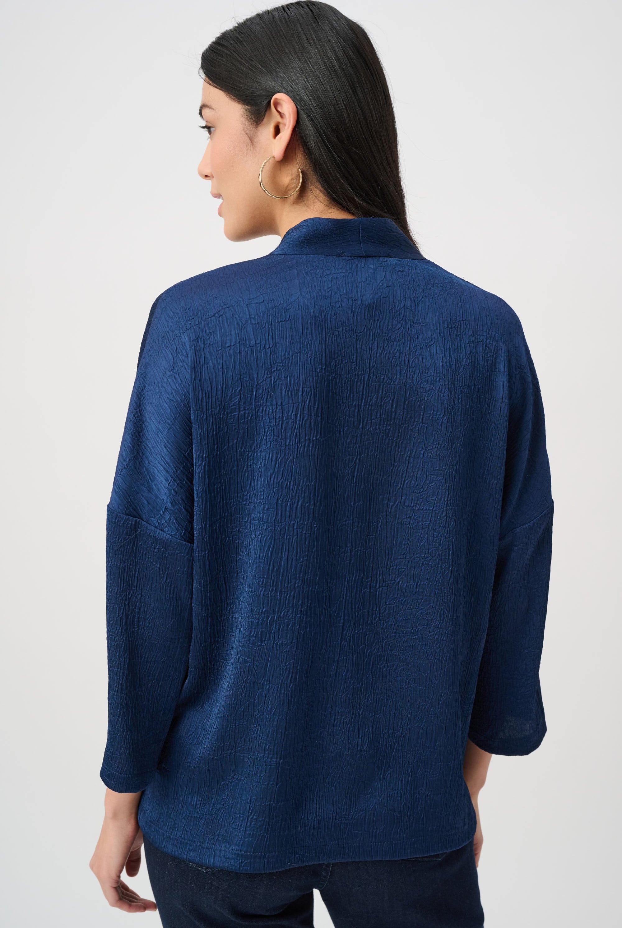 Crushed Satin Straight V-Neck Top