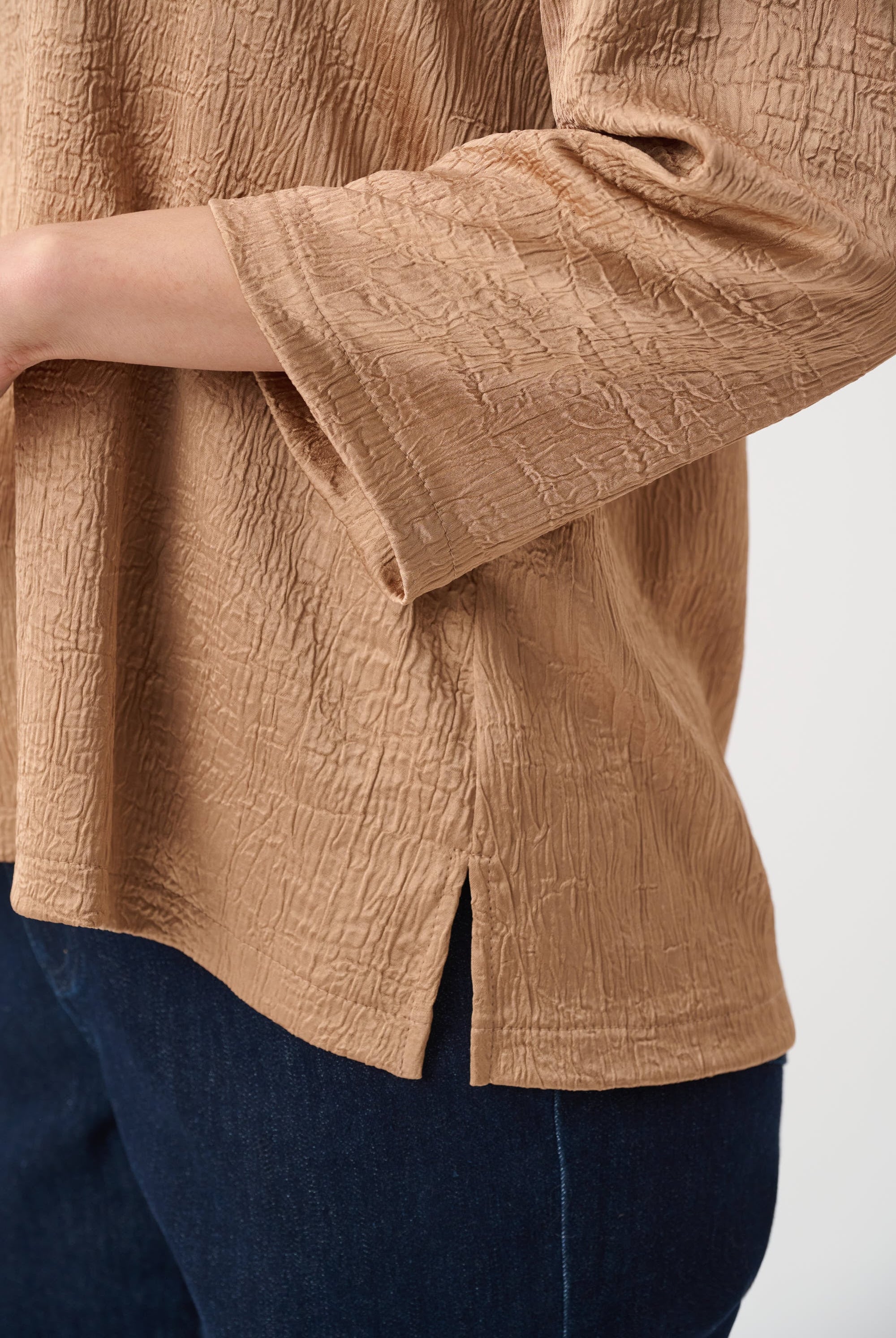 Crushed Satin Straight V-Neck Top