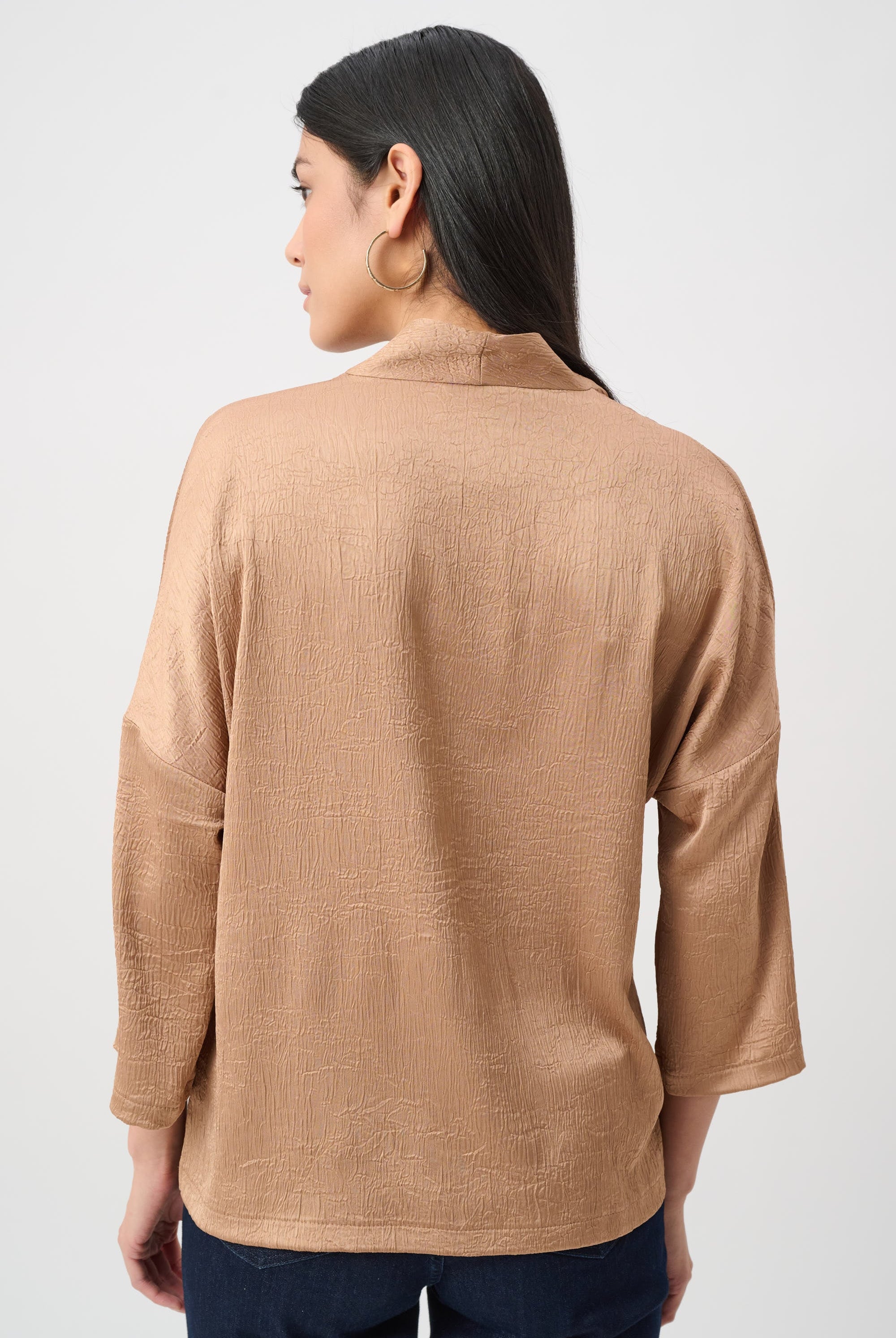 Crushed Satin Straight V-Neck Top