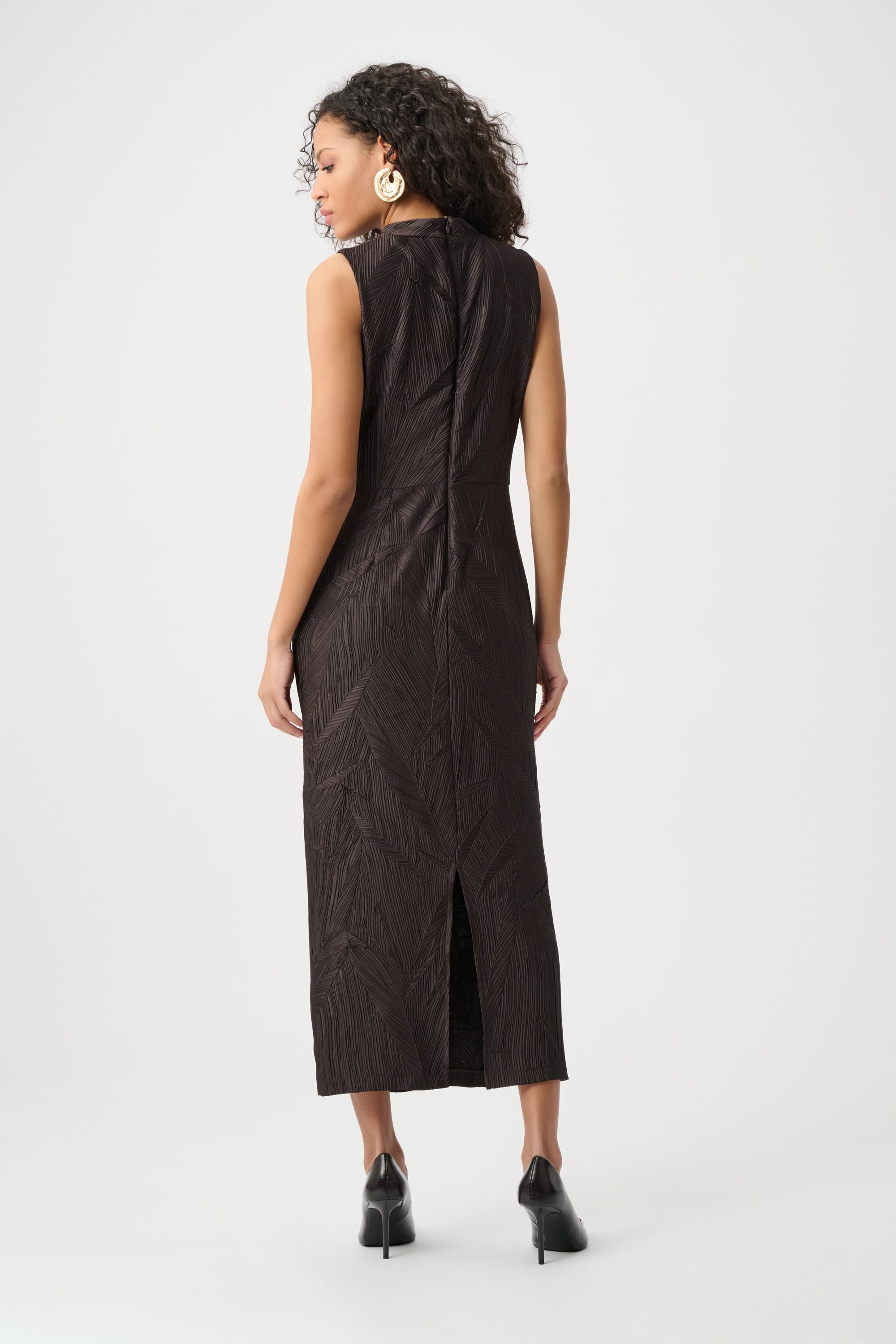 Pleated Satin Sleeveless Midi Dress