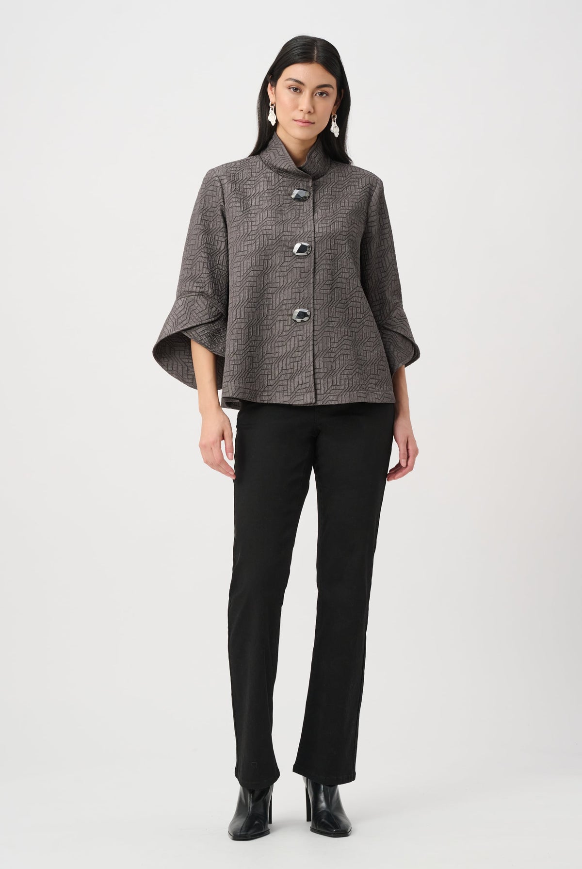 Joseph Ribkoff Geometric Jacquard Trapeze Jacket-263152, view 3