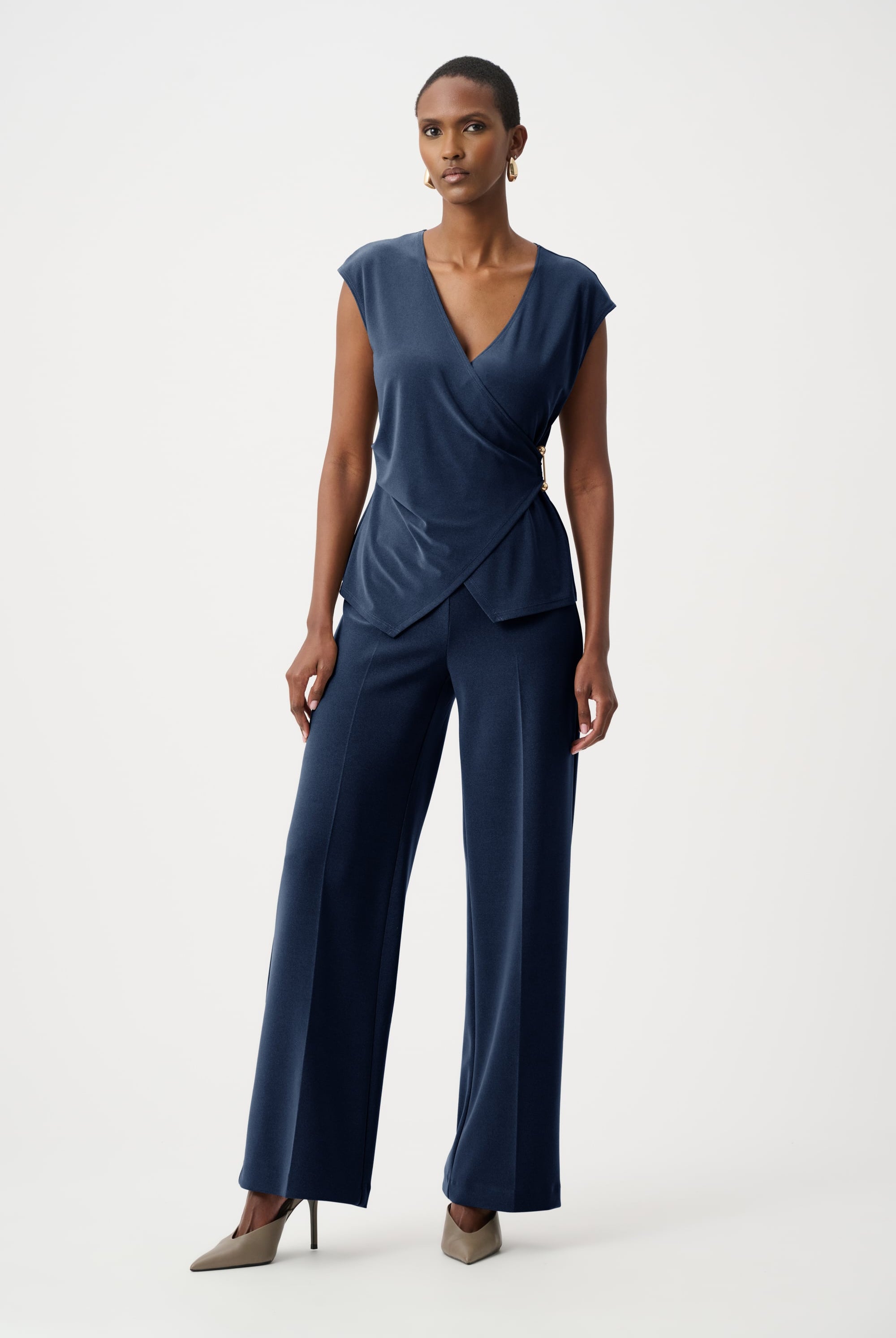 Melange Silky Knit Fitted Wrap Top