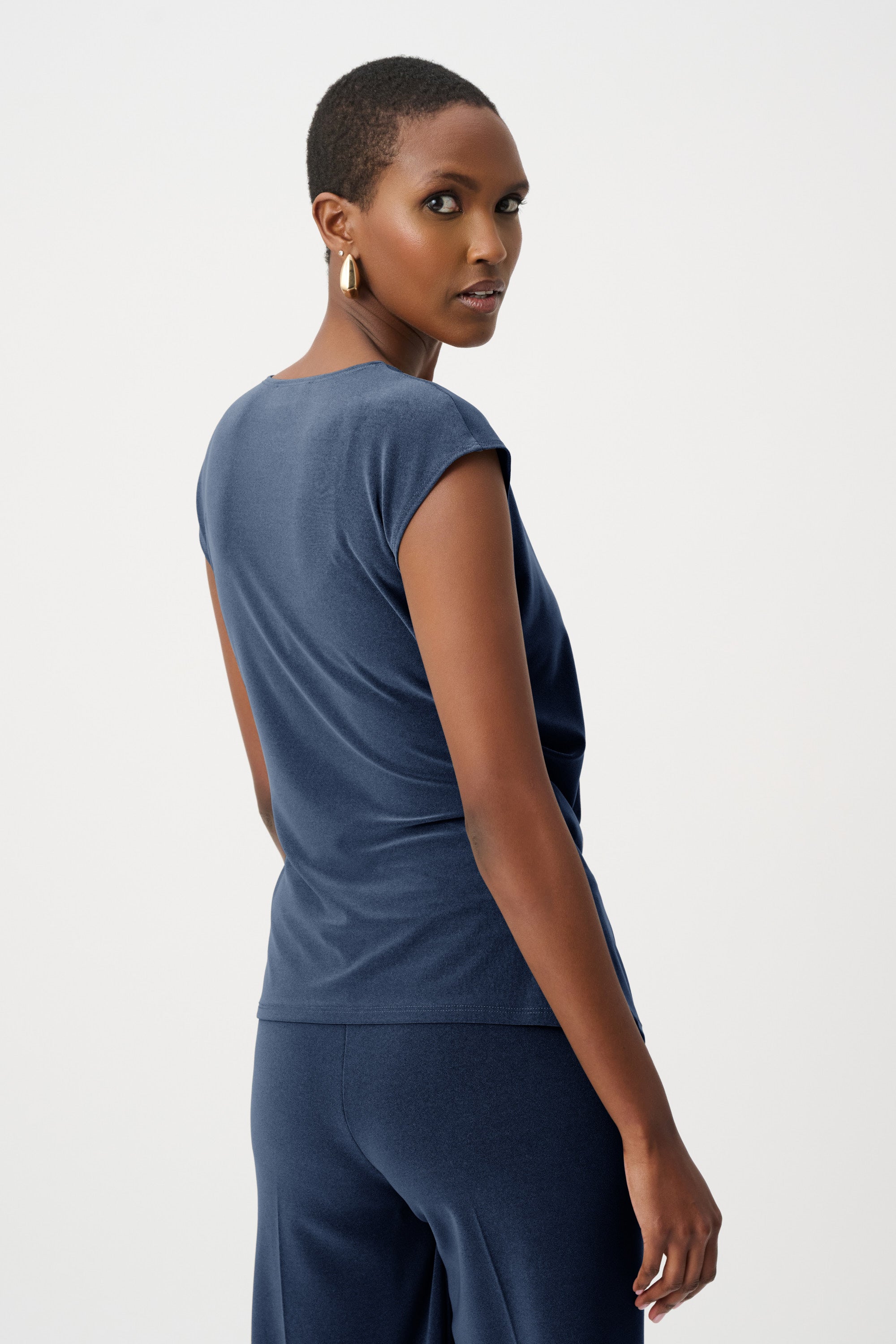 Melange Silky Knit Fitted Wrap Top