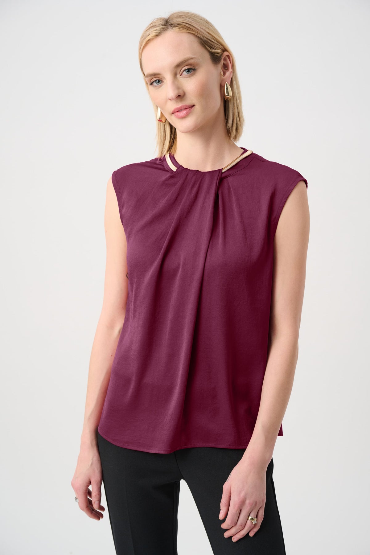 Joseph Ribkoff Recycled Satin Straight Sleeveless Top-263168, Elderberry