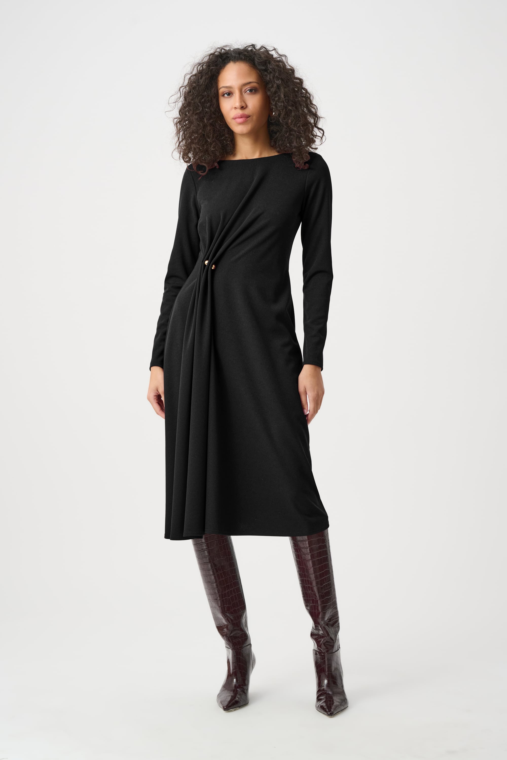 Scuba Crepe Draped Front Sheath Dress