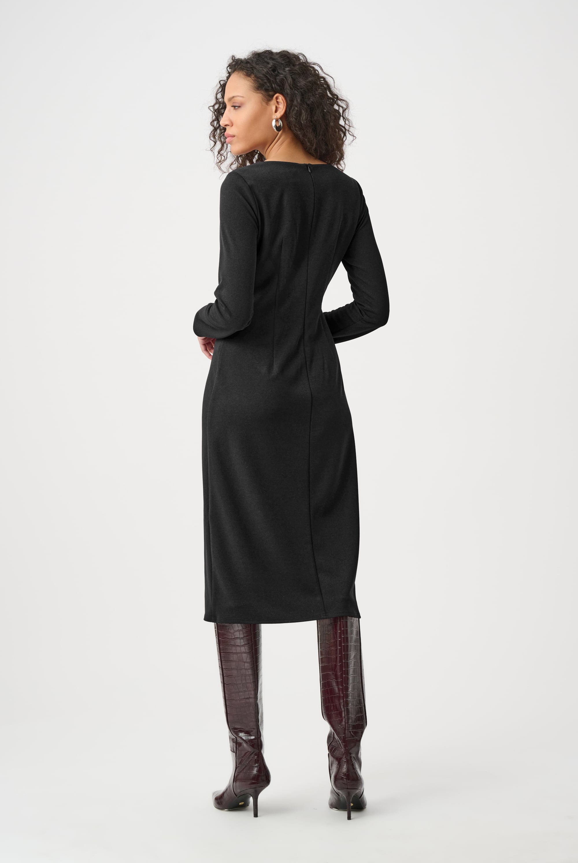 Scuba Crepe Draped Front Sheath Dress
