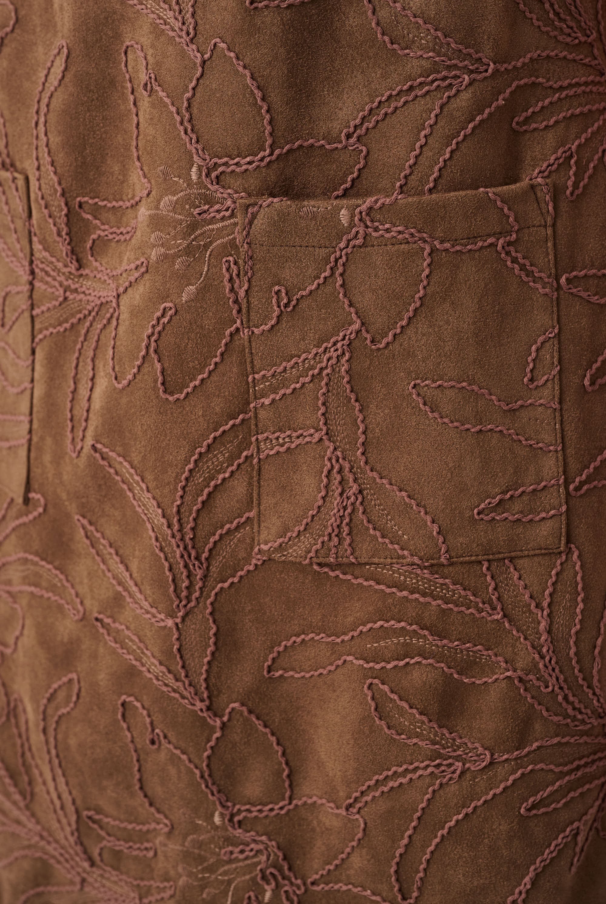 Embroidered Suede Boat-Neck Shift Dress