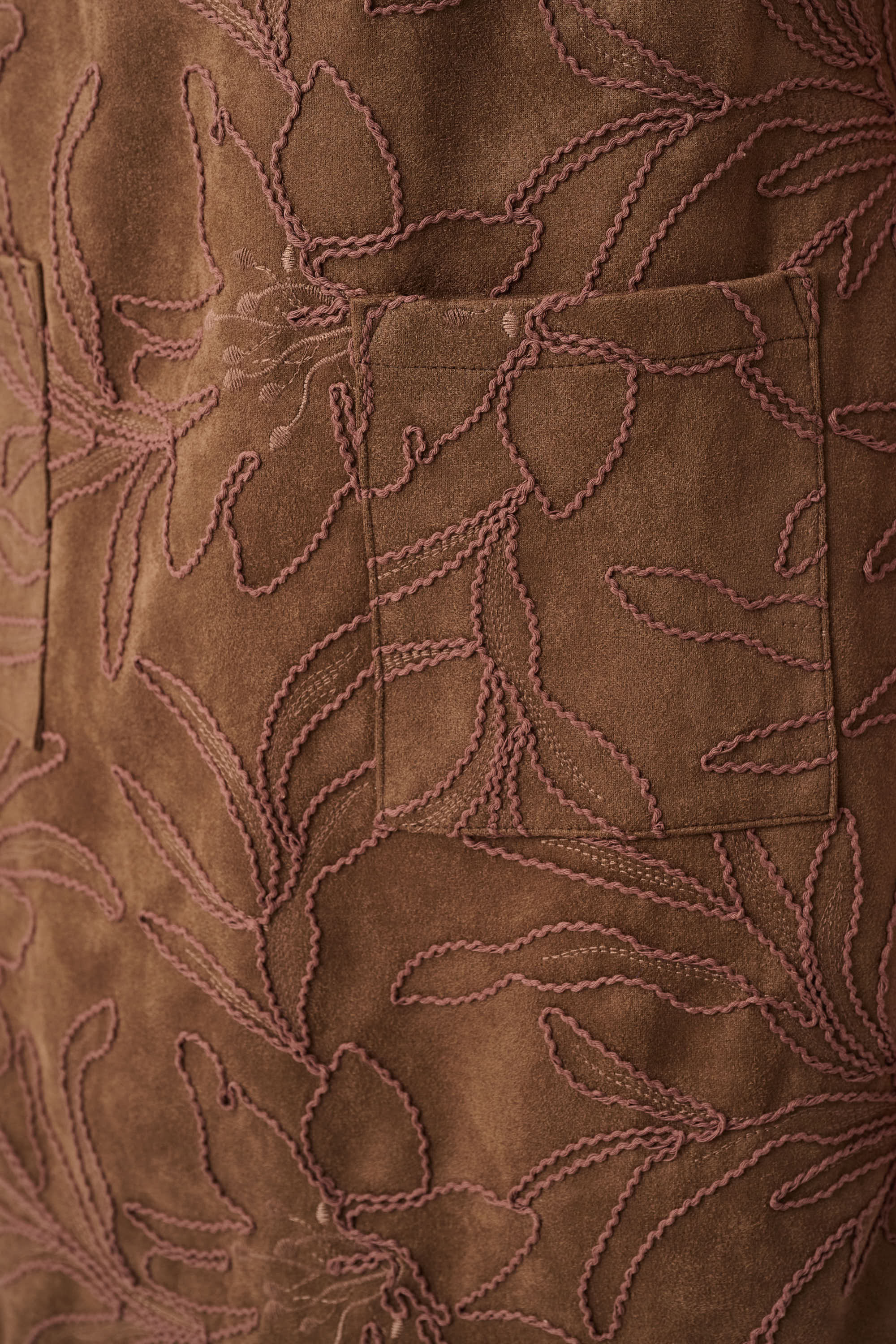 Embroidered Suede Boat-Neck Shift Dress