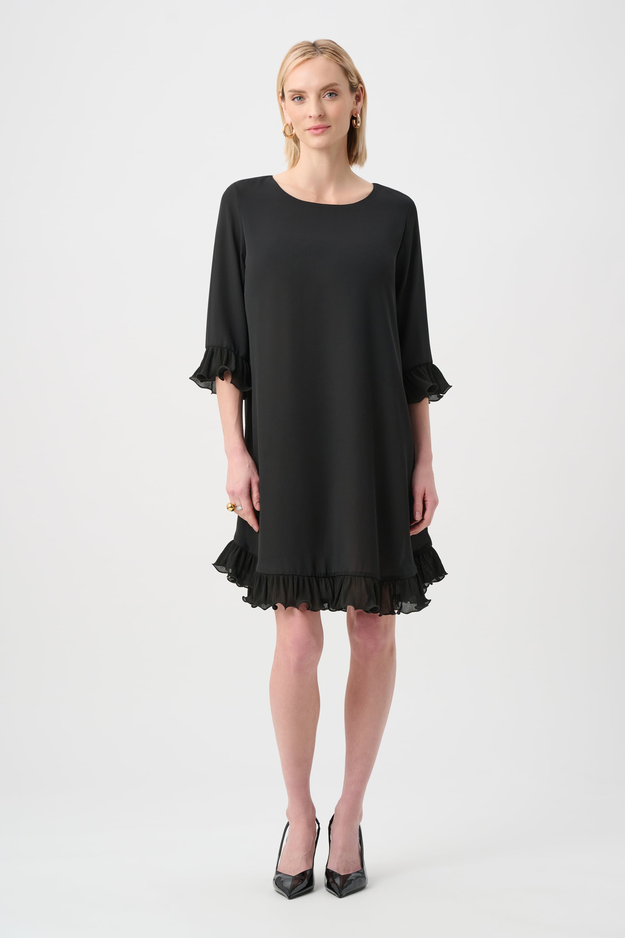 Georgette Ruffled-Trim Trapeze Dress