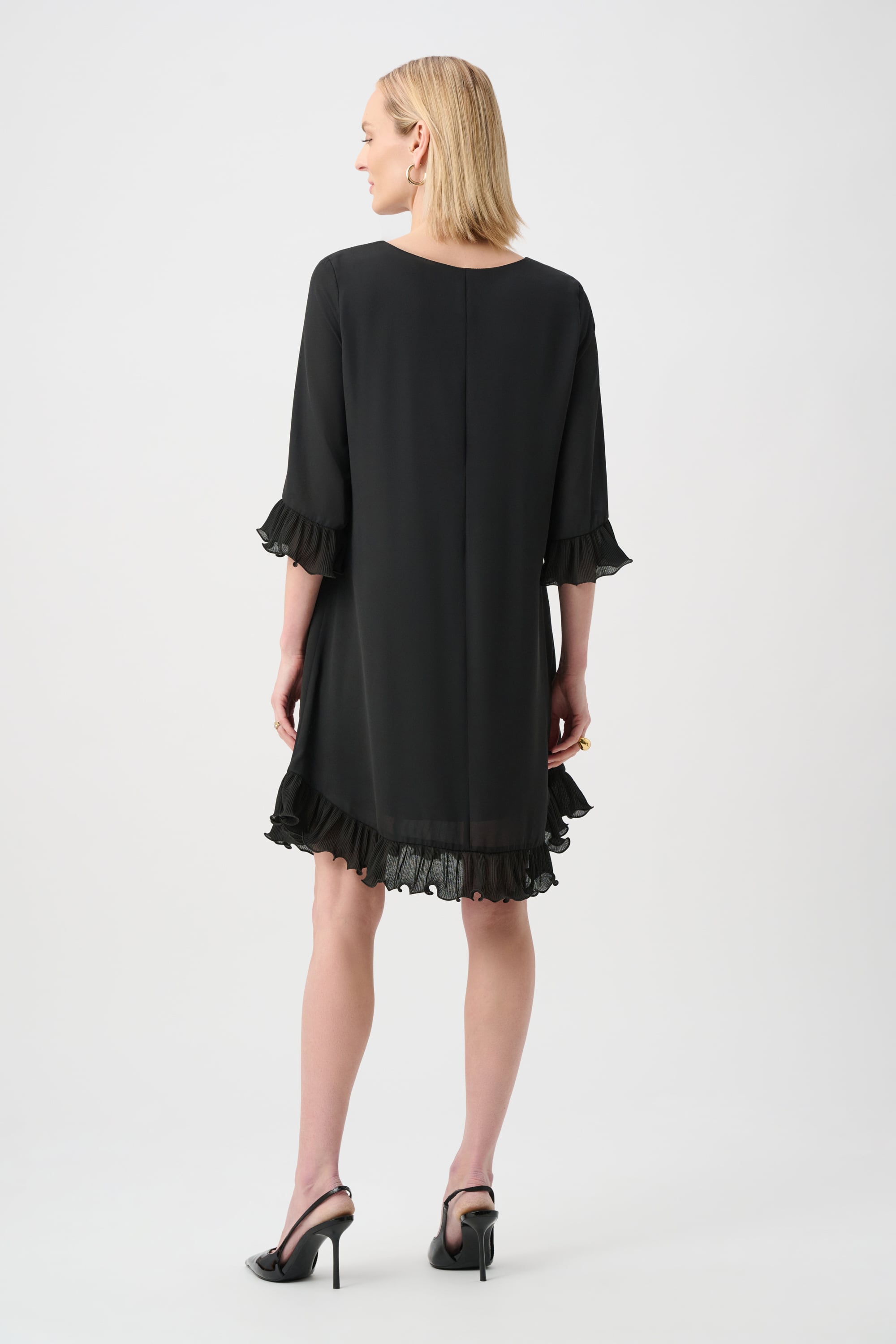 Georgette Ruffled-Trim Trapeze Dress